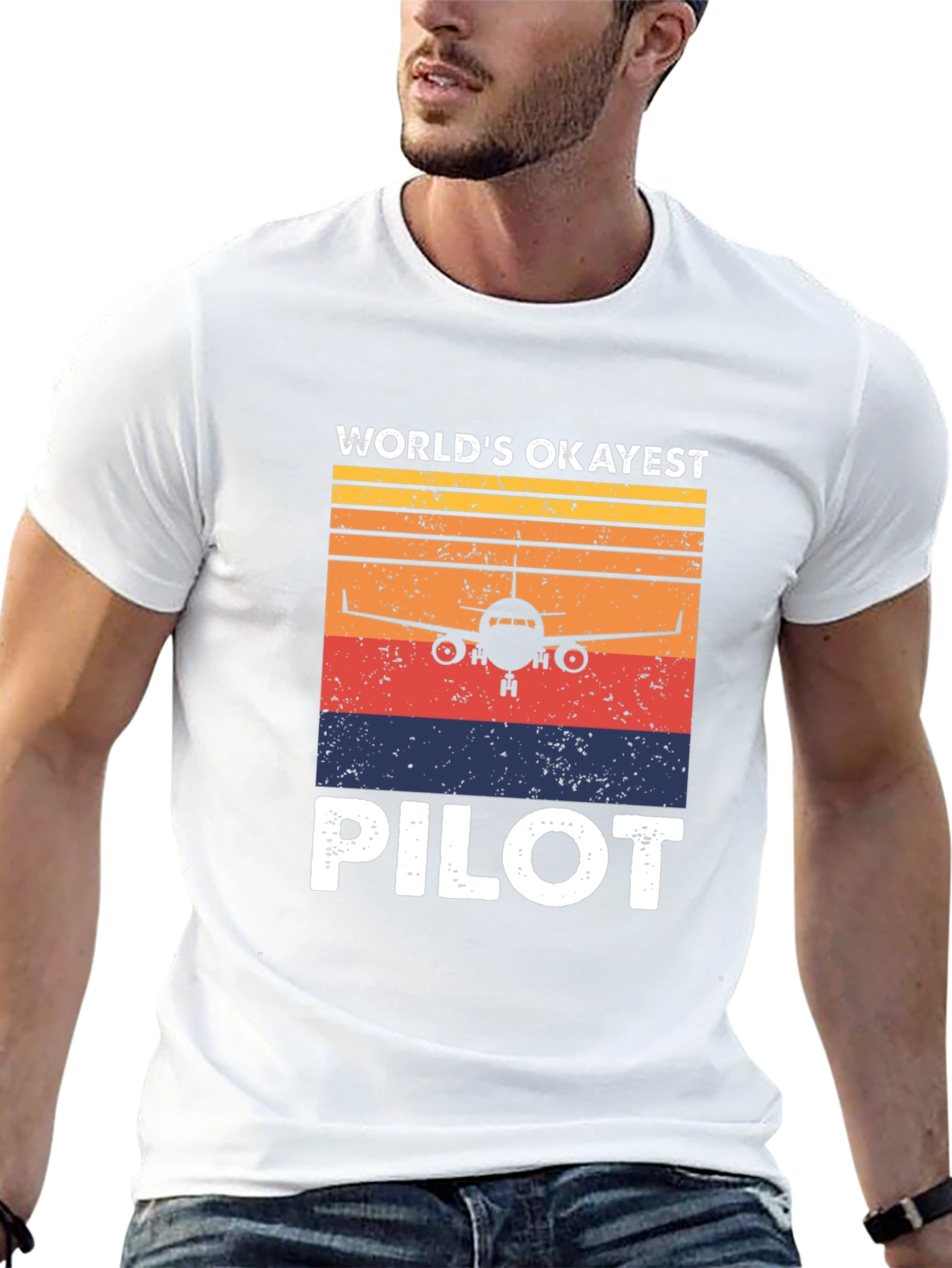 Black World's Okayest Pilot Retro T-Shirt view 13