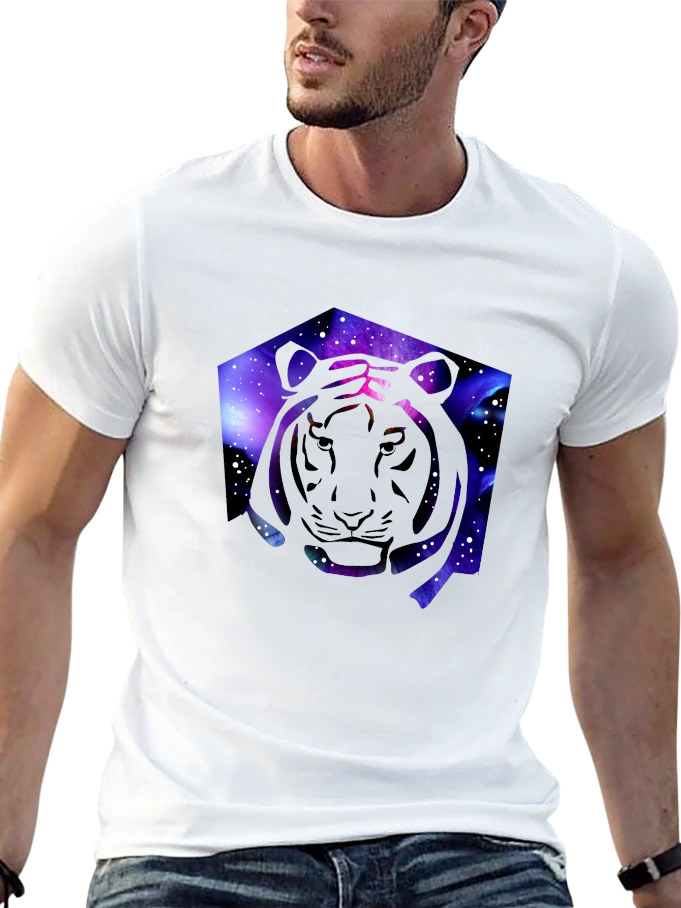 Black Galaxy Tiger Graphic Black T-Shirt view 13