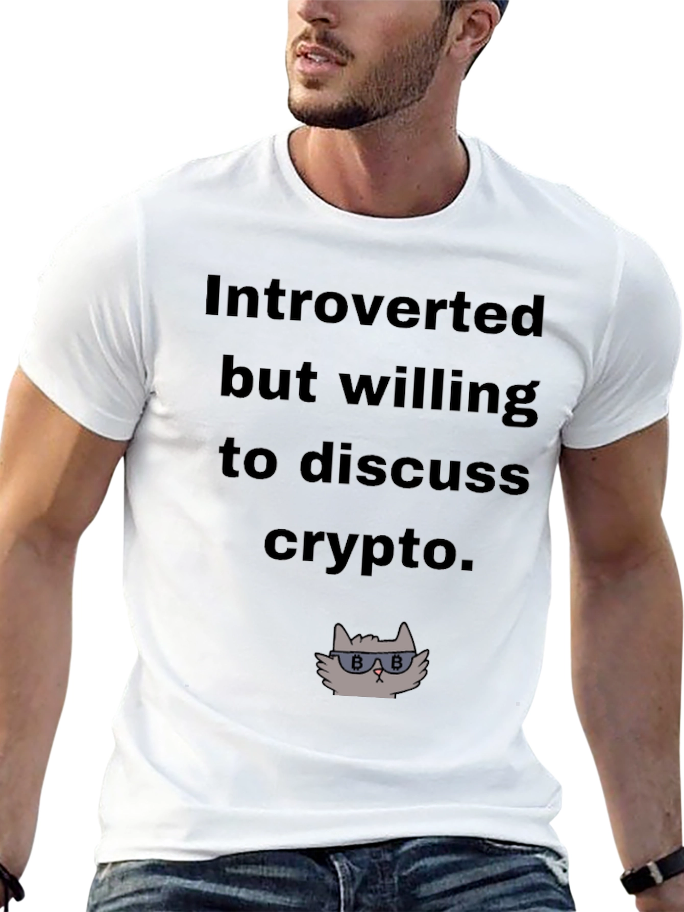 Black Introverted Crypto Cat Graphic T-Shirt view 13