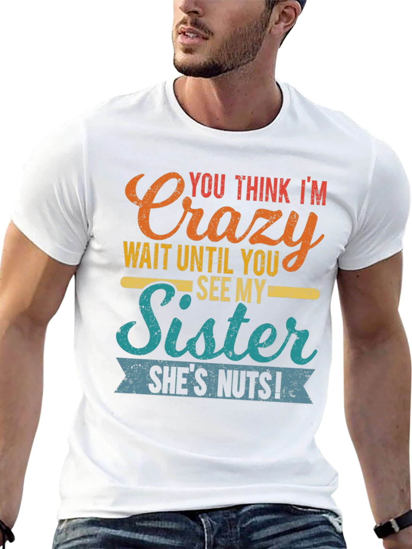 Black Crazy Sister Tee - Funny Novelty Graphic T-Shirt view 13