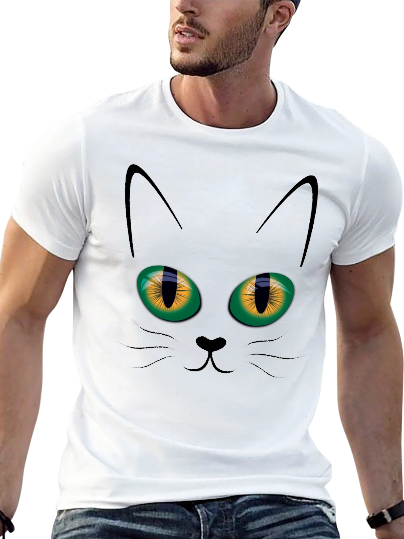 Black Black Cat Face Graphic T-Shirt view 13