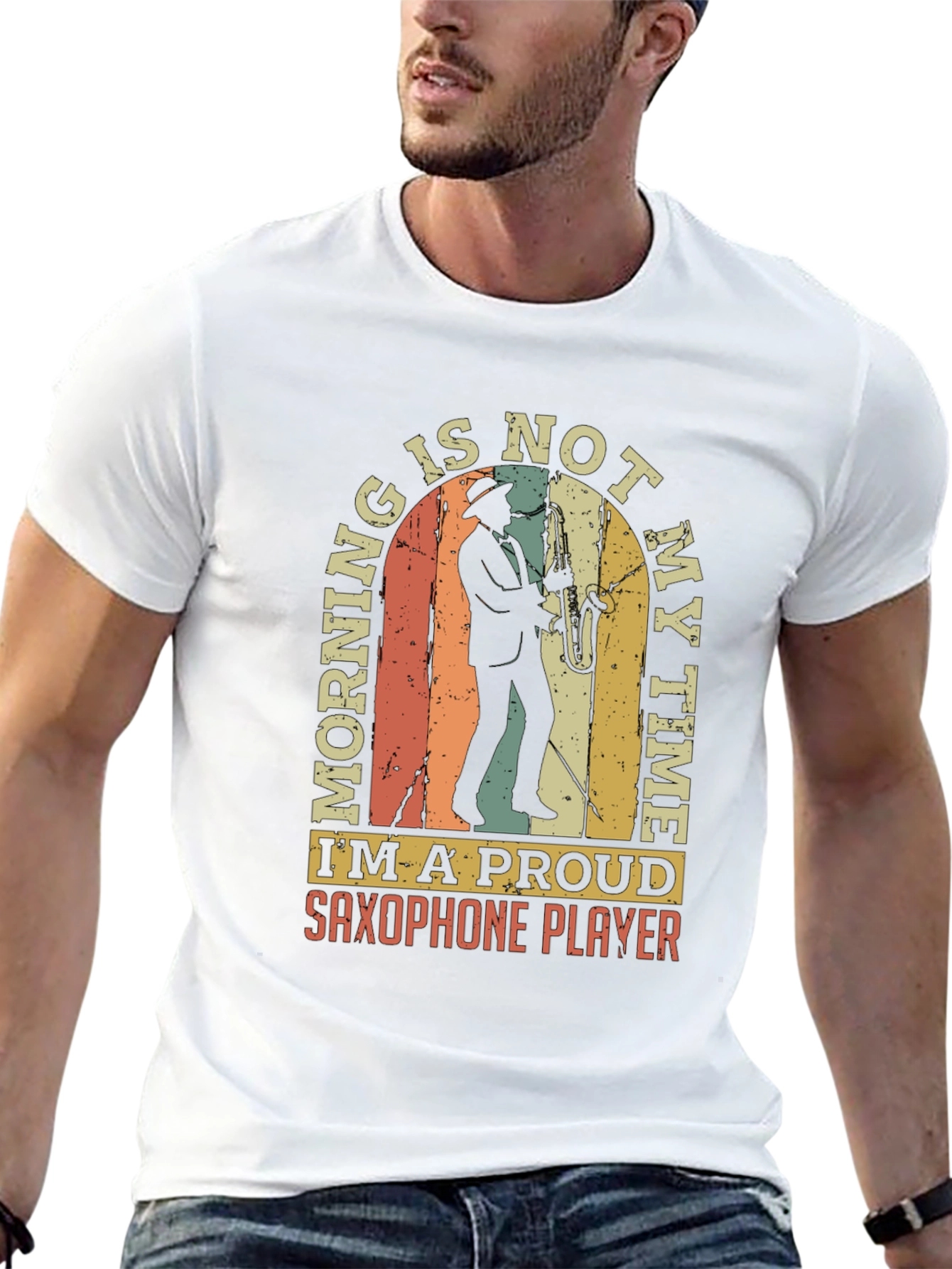 Black Saxophone Player T-Shirt - Morning is Not My Time! view 13