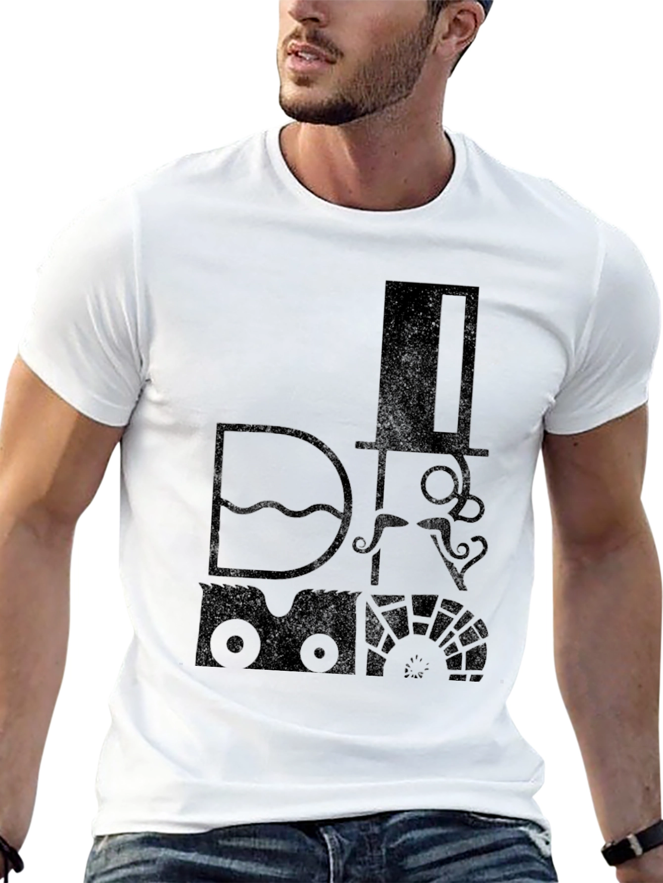 Black Steampunk Train T-Shirt - Graphic Tee - Men's Black Cotton Top view 13