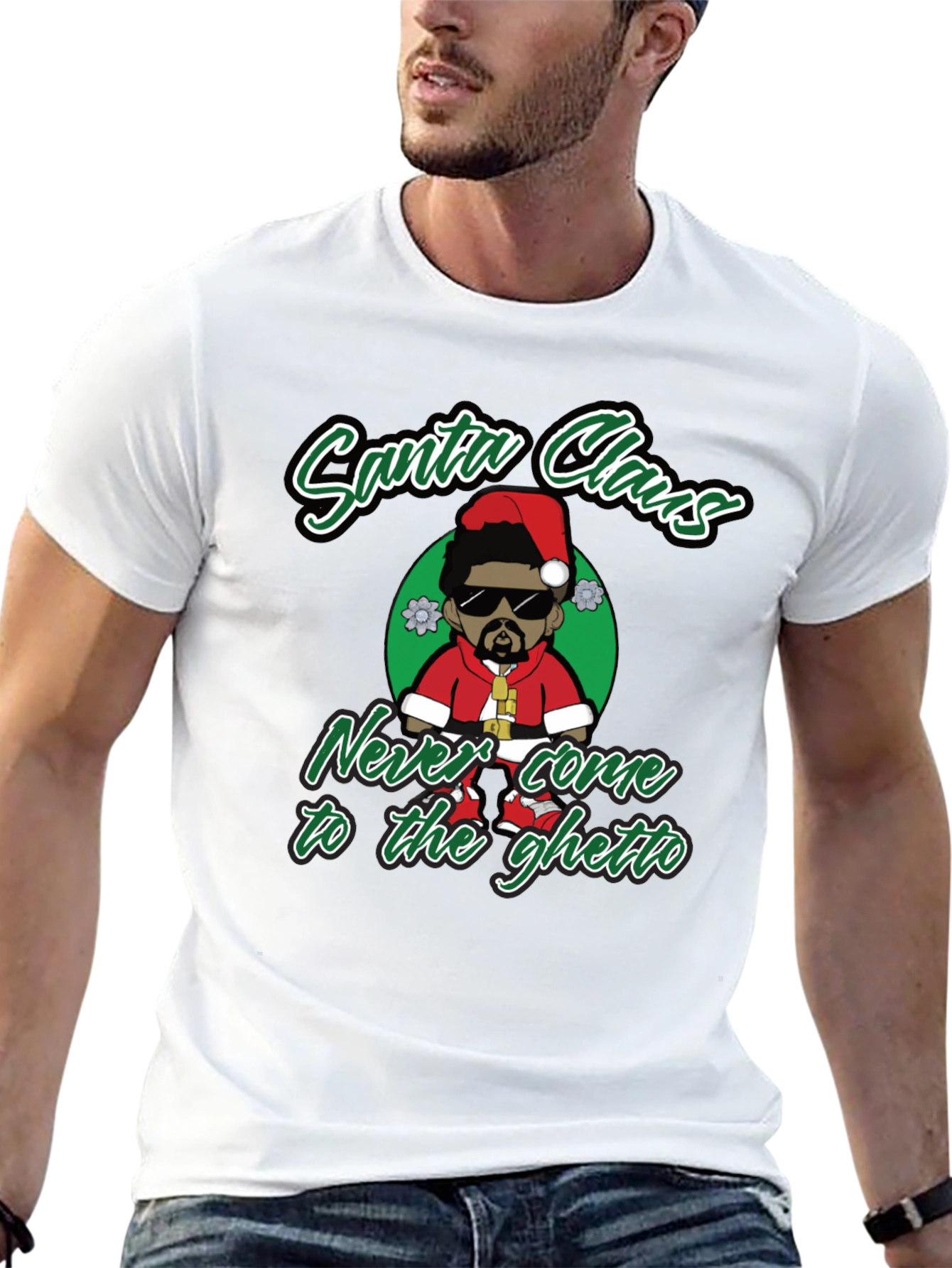 Black Santa Claus Never Come to the Ghetto Black T-Shirt view 13
