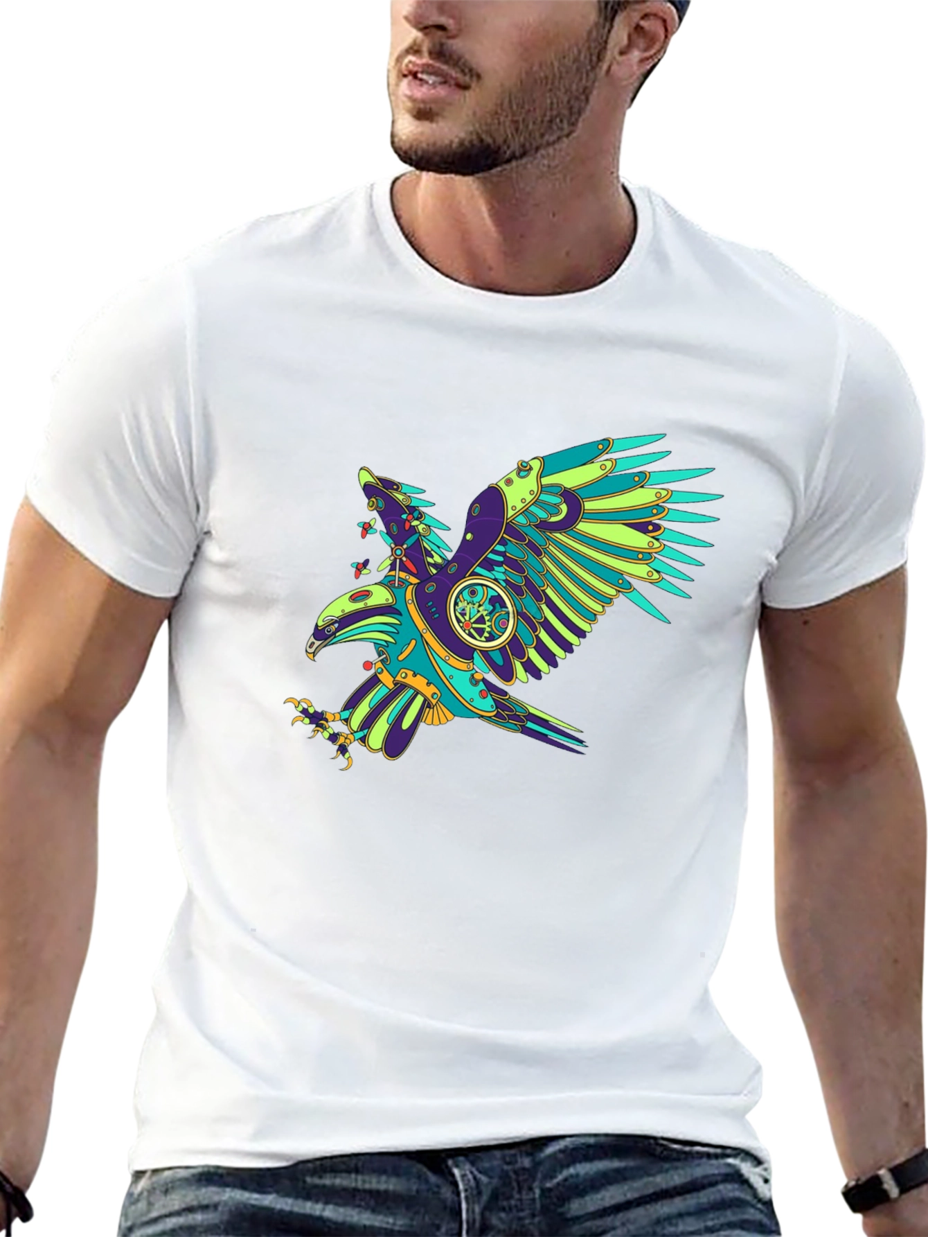 Black Steampunk Eagle Graphic Tee - Cool Design view 13