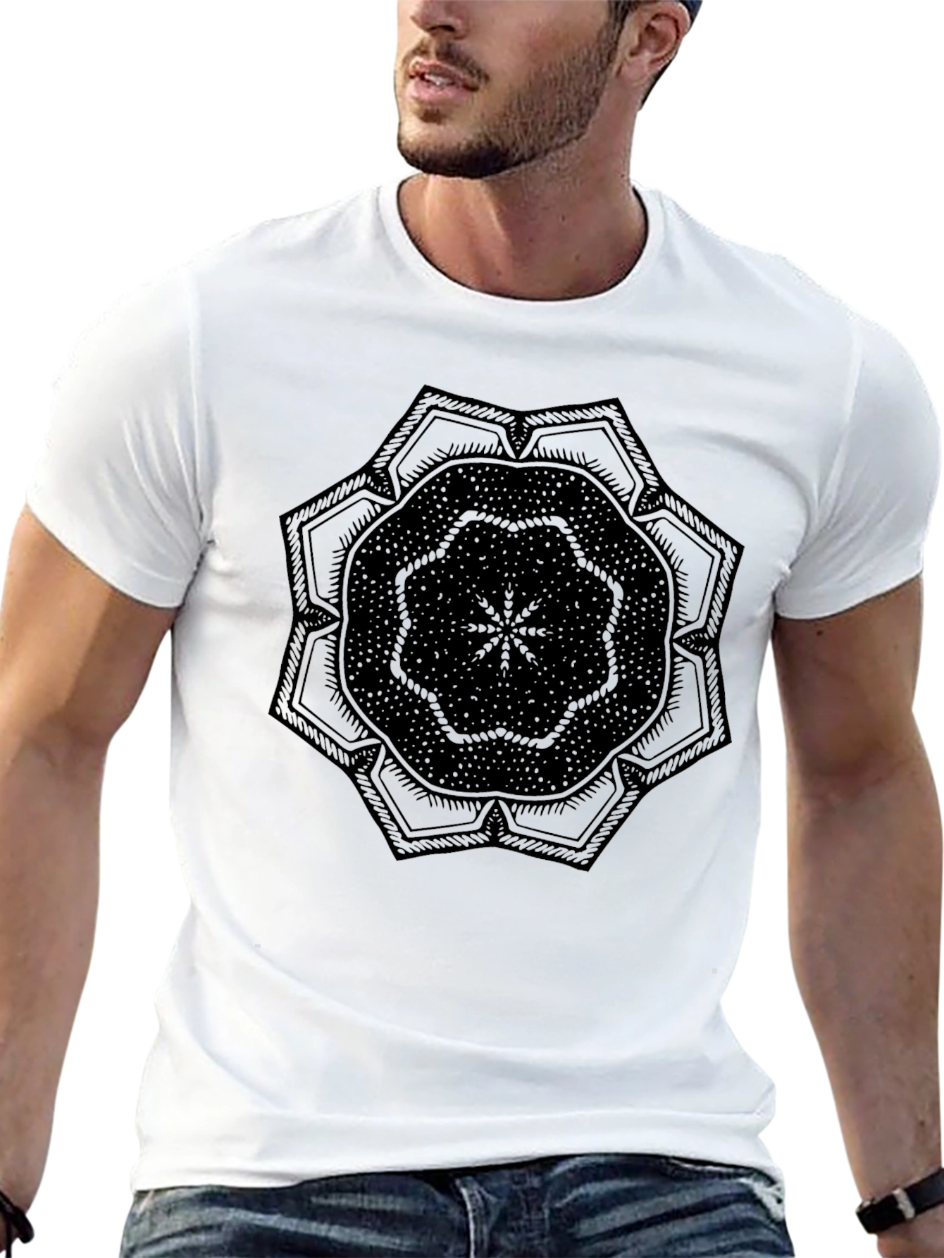 Black Geometric Mandala Graphic Tee - Black Cotton Blend view 13