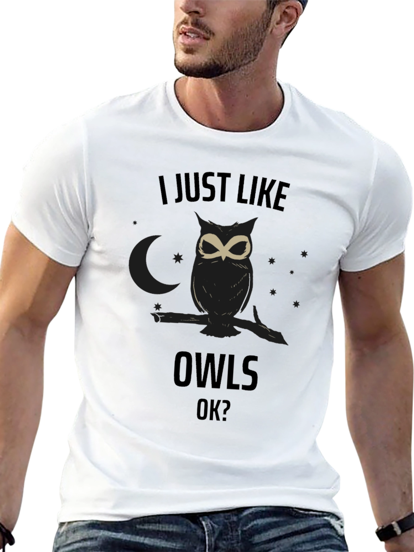 Black I Just Like Owls OK? Black T-Shirt view 13