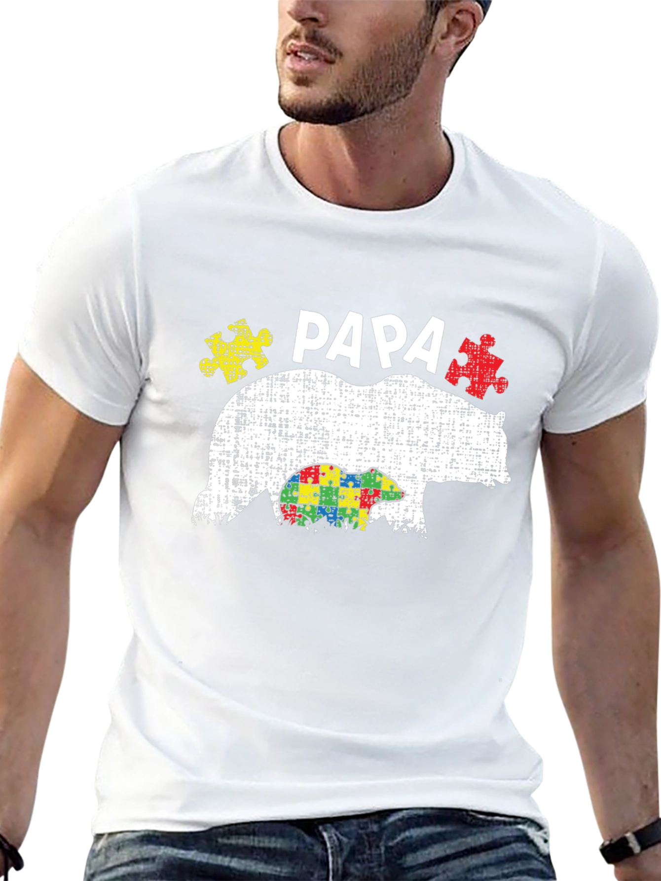 Black Papa Bear Autism Awareness T-Shirt view 13