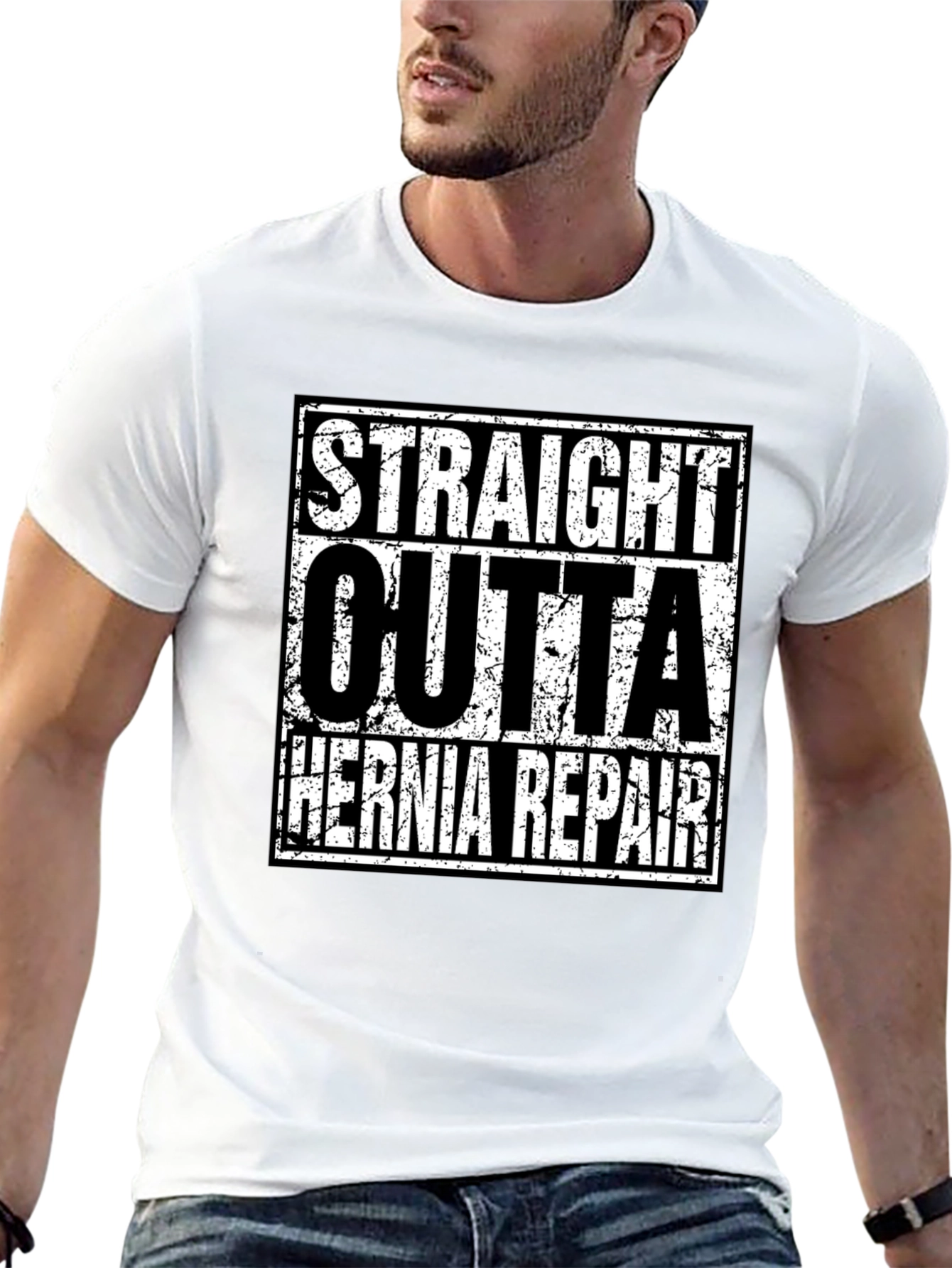 Black Straight Outta Hernia Repair T-Shirt view 13