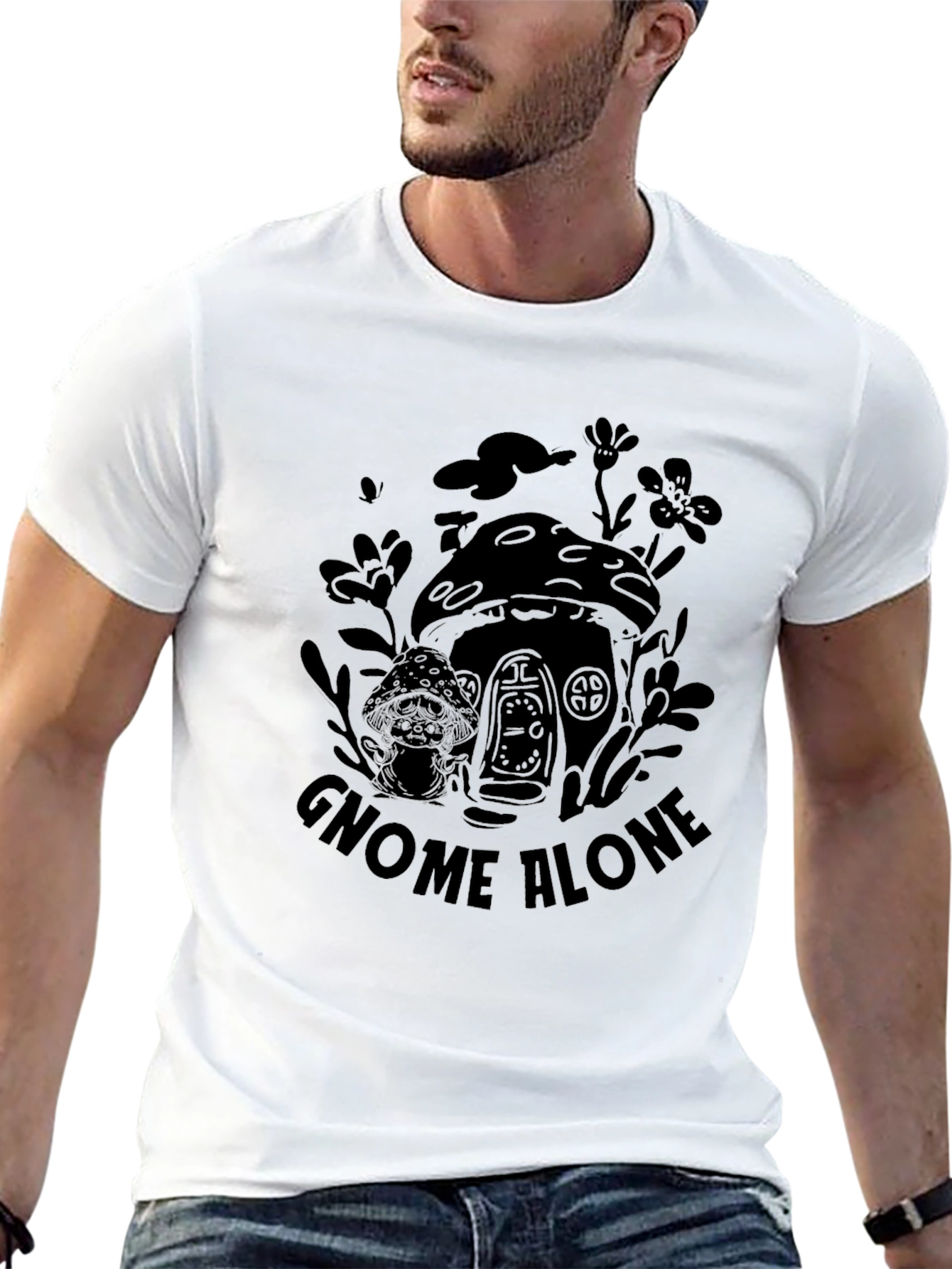 Black Gnome Alone Black Graphic T-Shirt view 13