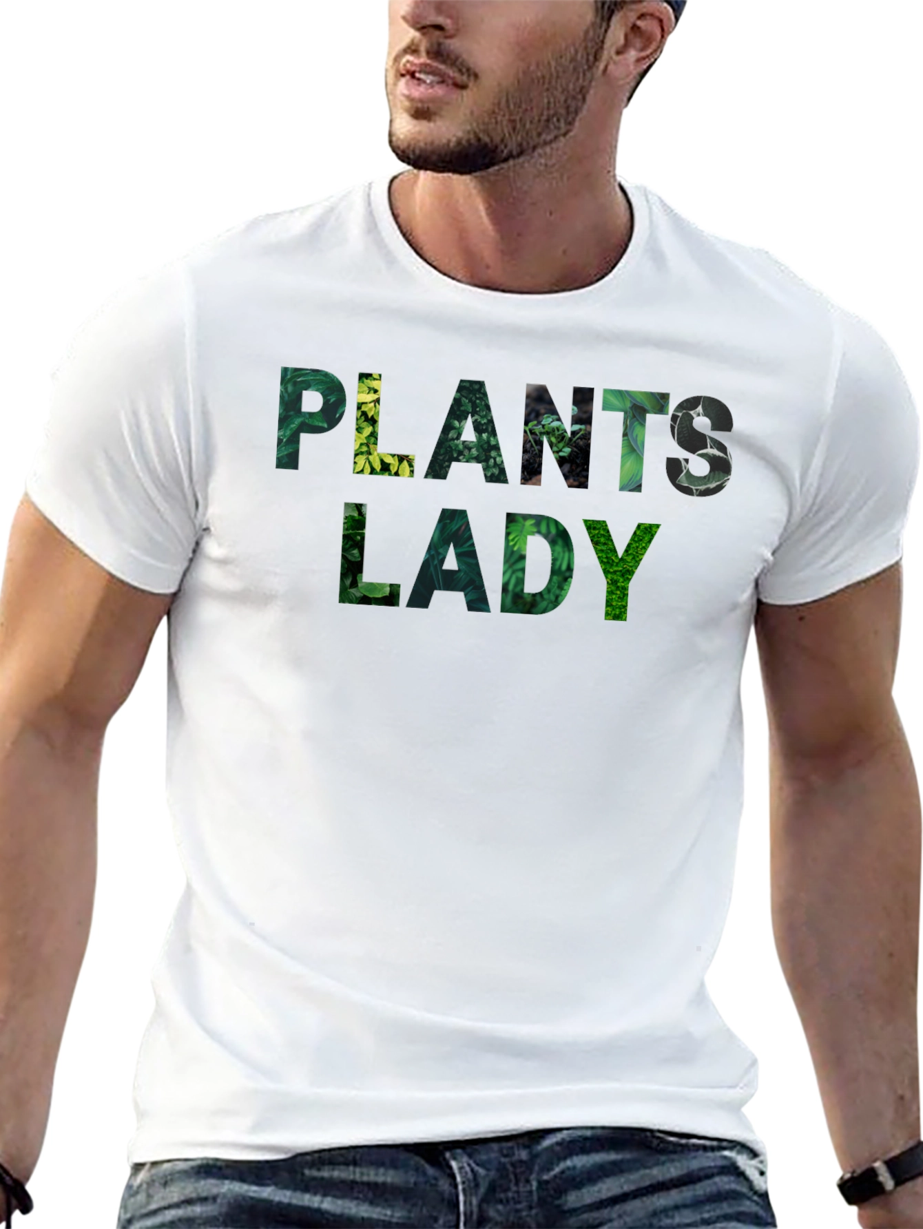 Black Plants Lady T-Shirt - Botanical Green Text view 13