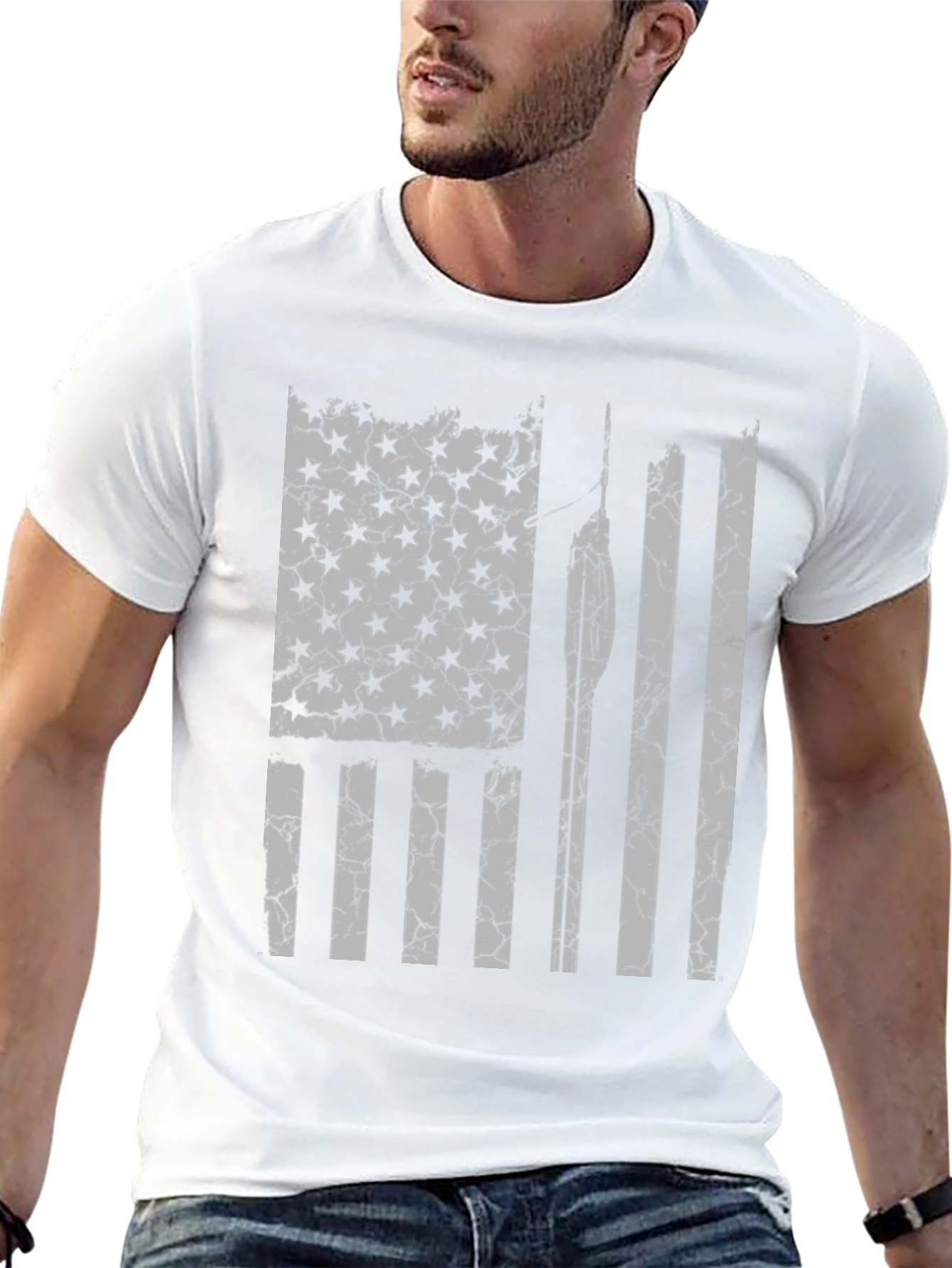 Black Distressed American Flag Spear Fishing T-Shirt view 13