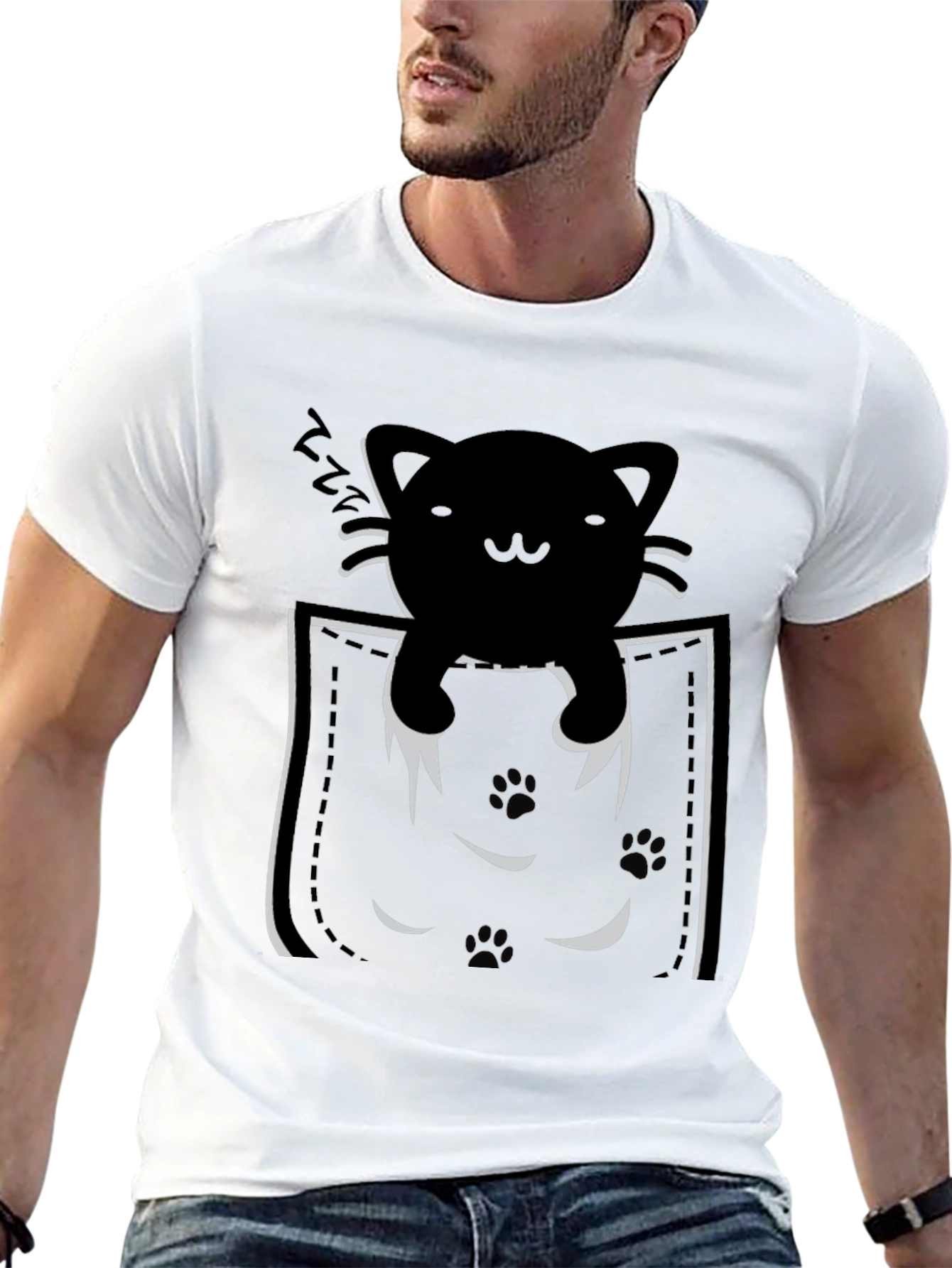 Black Pocket Cat T-Shirt - Black Kitten Tee view 13
