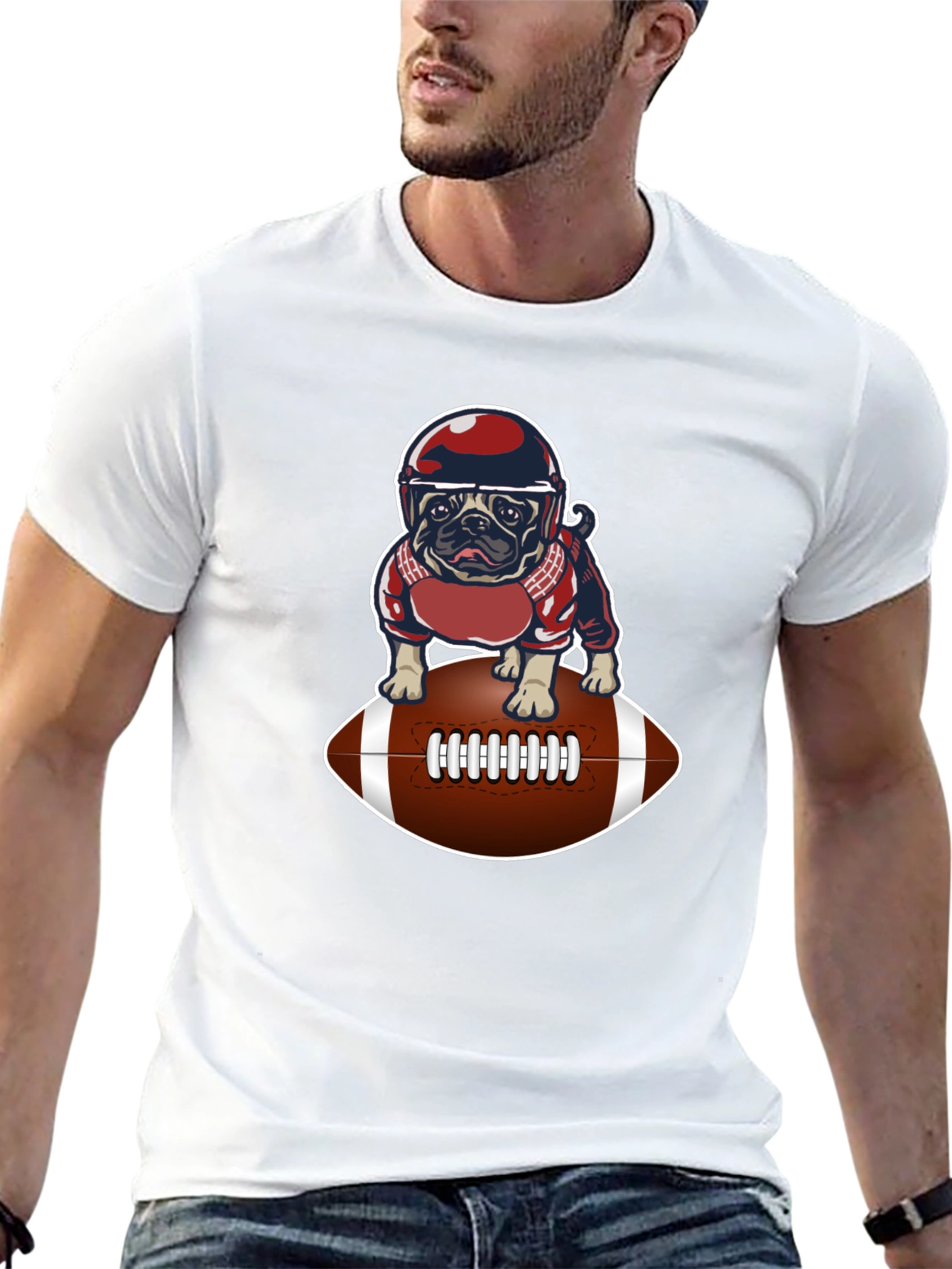 Black Football Pug Graphic T-Shirt view 13