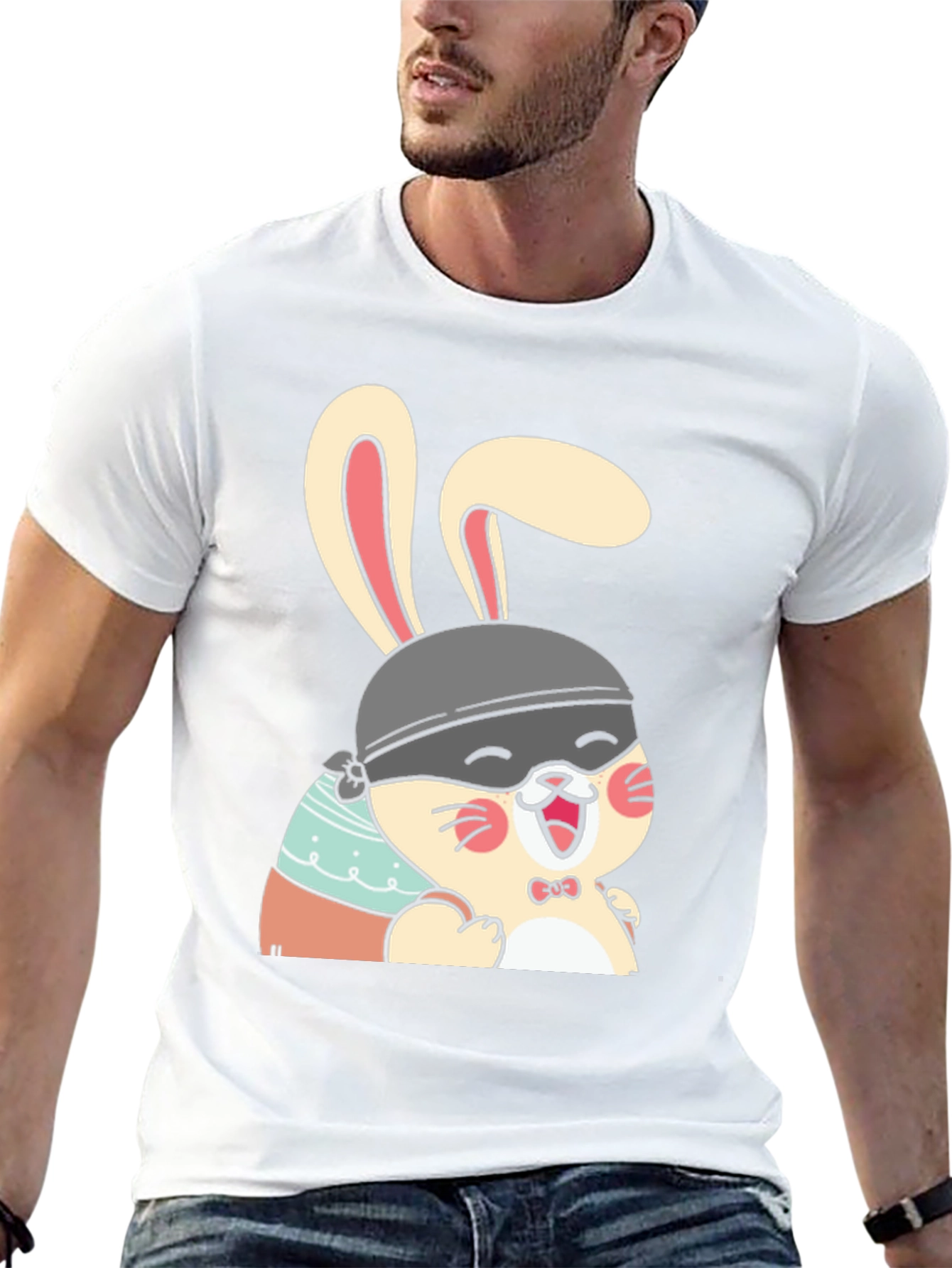 Black Cute Bunny T-Shirt - Black Cotton Tee view 13
