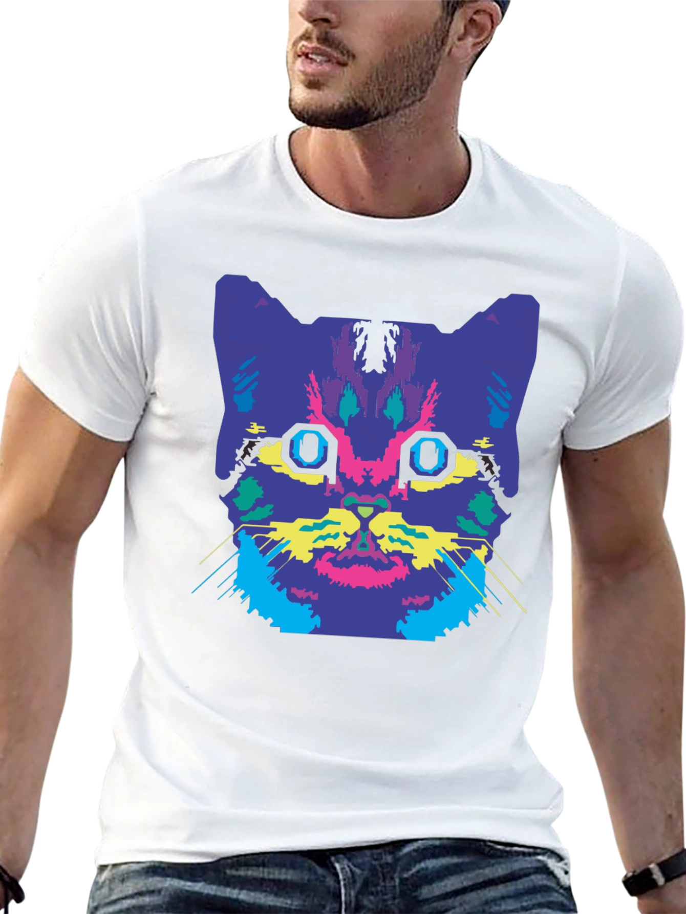 Black Vaporwave Cat Graphic Tee view 13