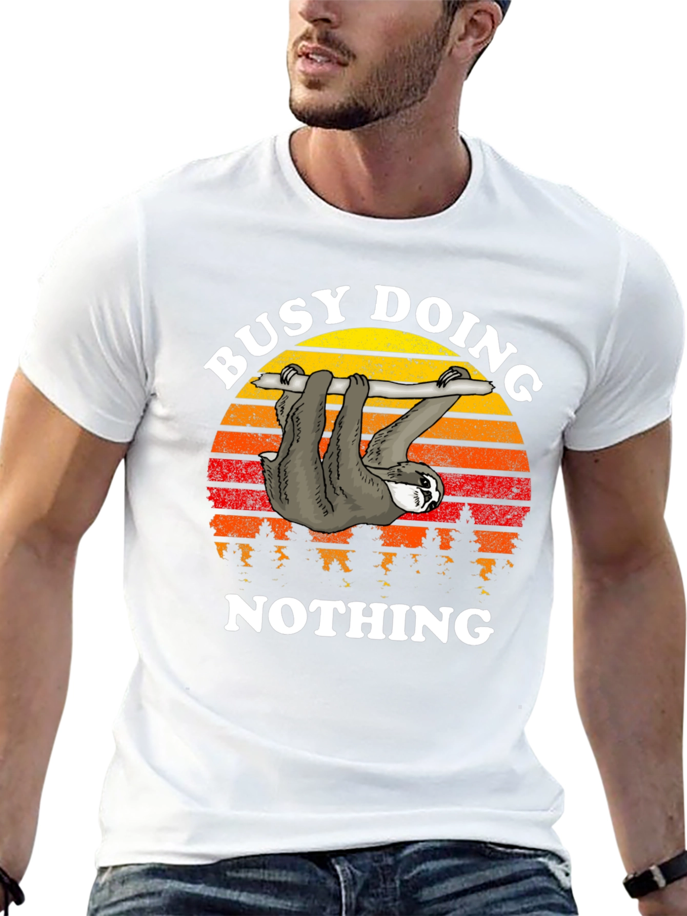 Black Busy Doing Nothing Sloth Graphic T-Shirt view 13