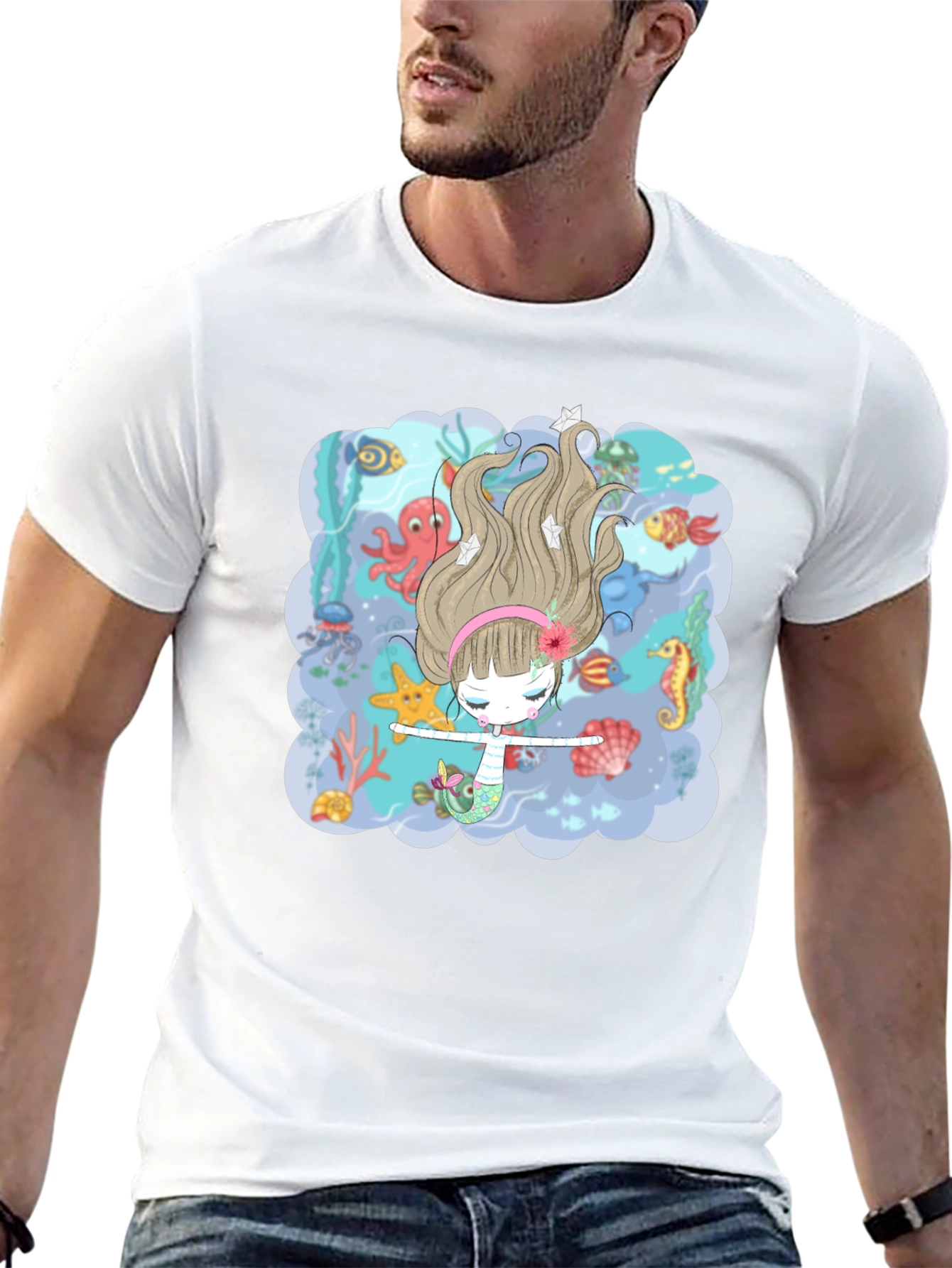 Black Mermaid T-Shirt - Undersea Adventure Design view 13