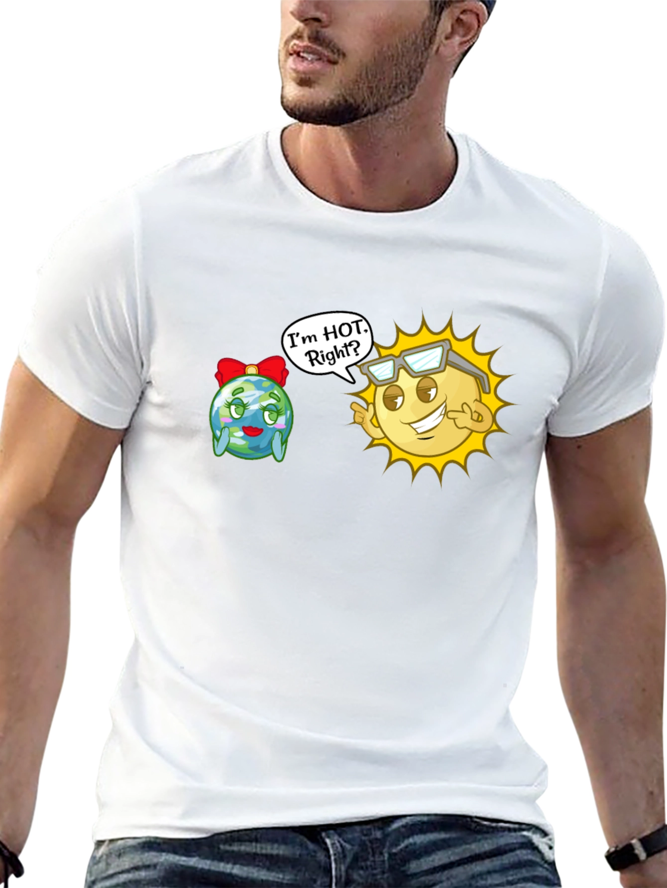 Black Funny Sun & Earth T-Shirt - I'm Hot, Right? view 13