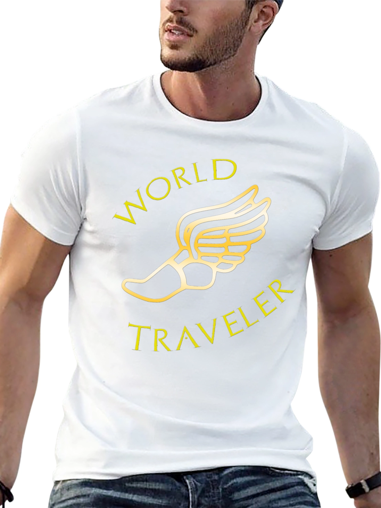 Black World Traveler Black T-Shirt with Winged Foot Graphic view 13