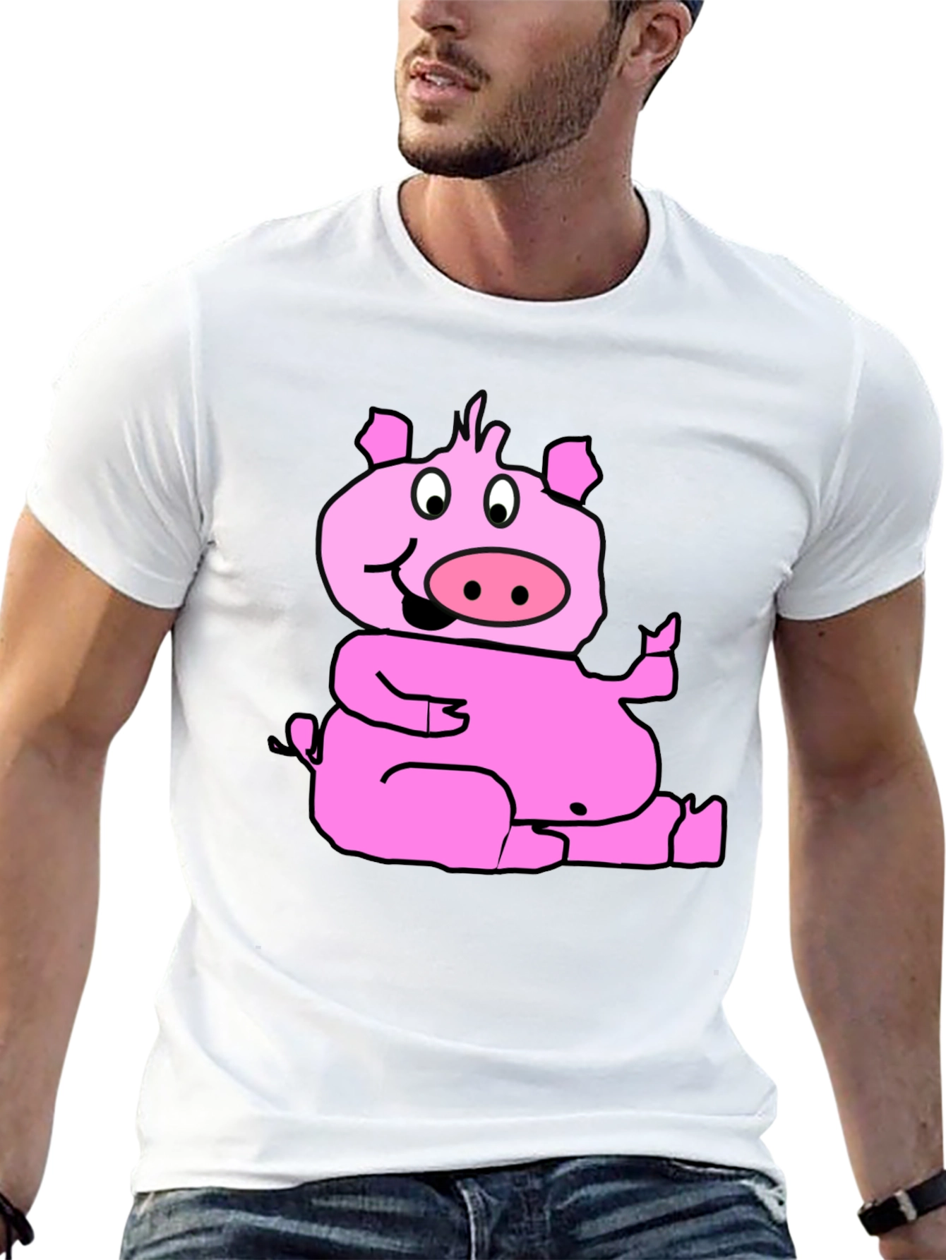 Black Funny Pig Graphic T-Shirt - Black Cotton Tee view 13