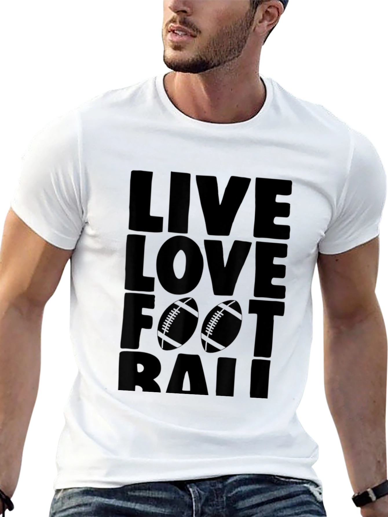 Black Live Love Football Graphic Tee - Black Cotton T-Shirt view 13