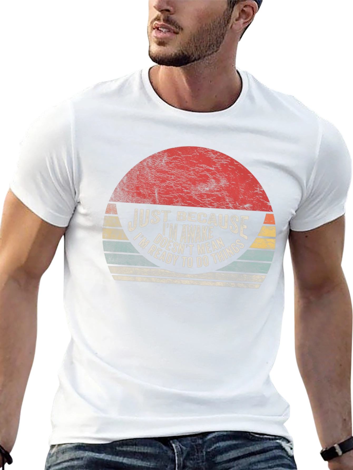 Black Just Because I'm Awake T-Shirt - Funny Novelty Tee view 13