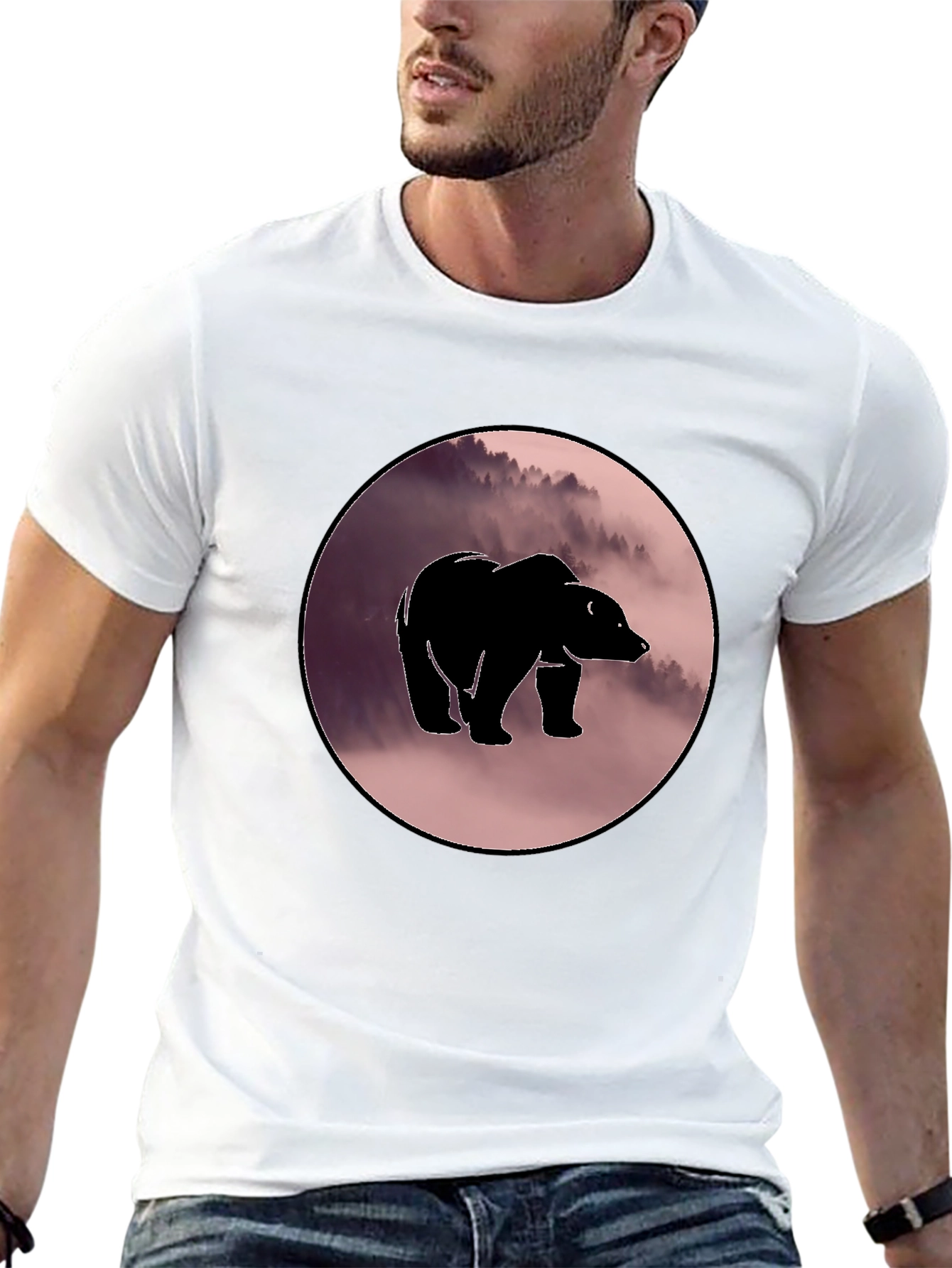 Black Bear Silhouette Graphic Print Crew Neck T-Shirt view 13