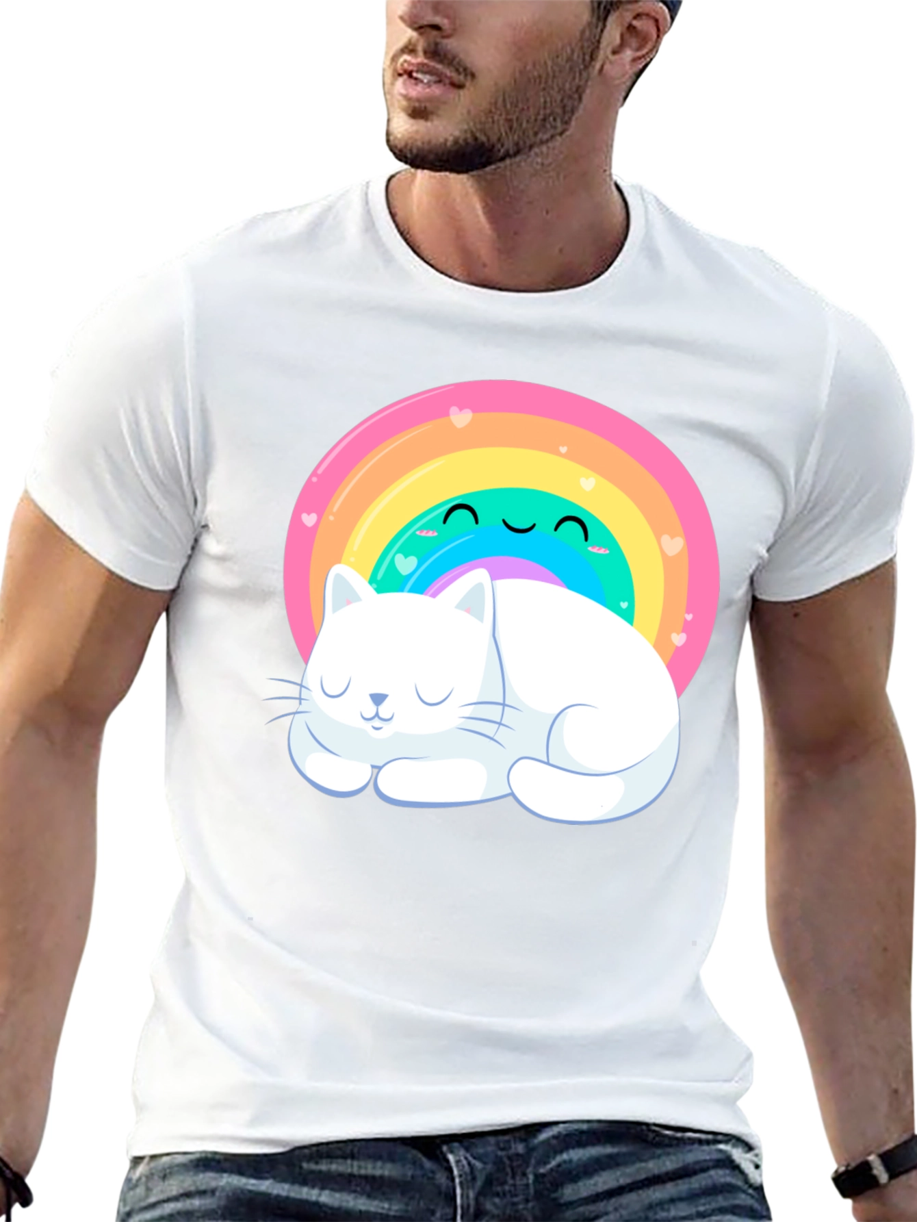 Black Cute Rainbow Cat T-Shirt view 13