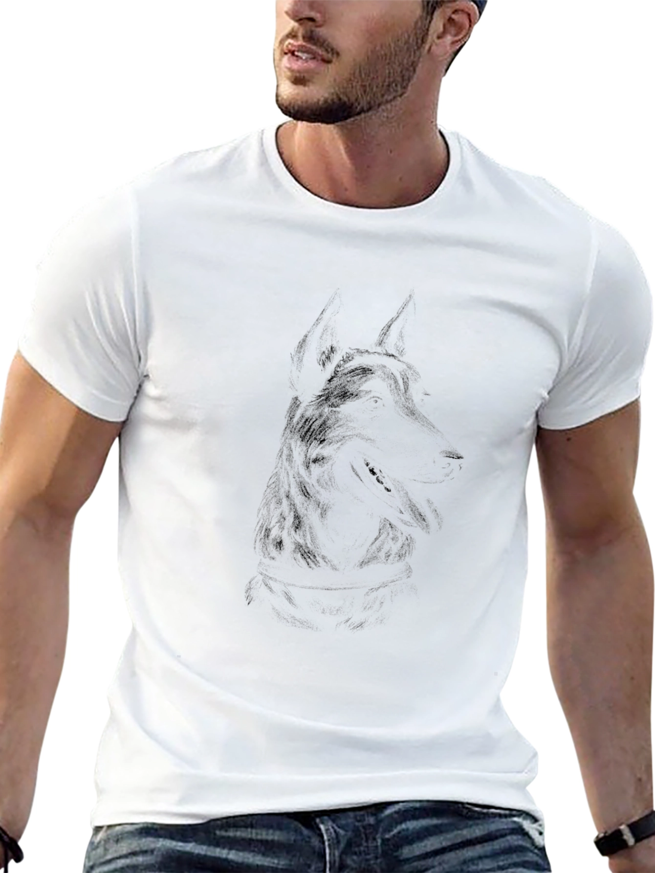 Black Men's Graphic Tee - Wolf Design view 13