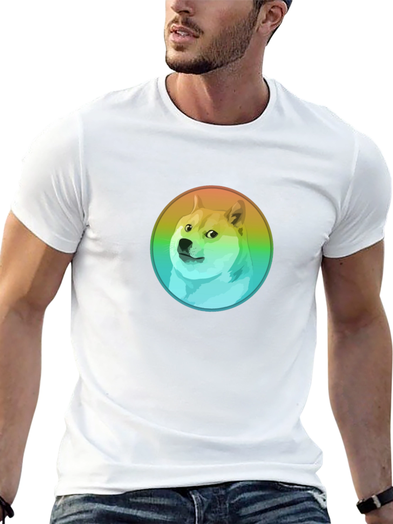 Black Doge Rainbow Circle Graphic Black T-Shirt view 13