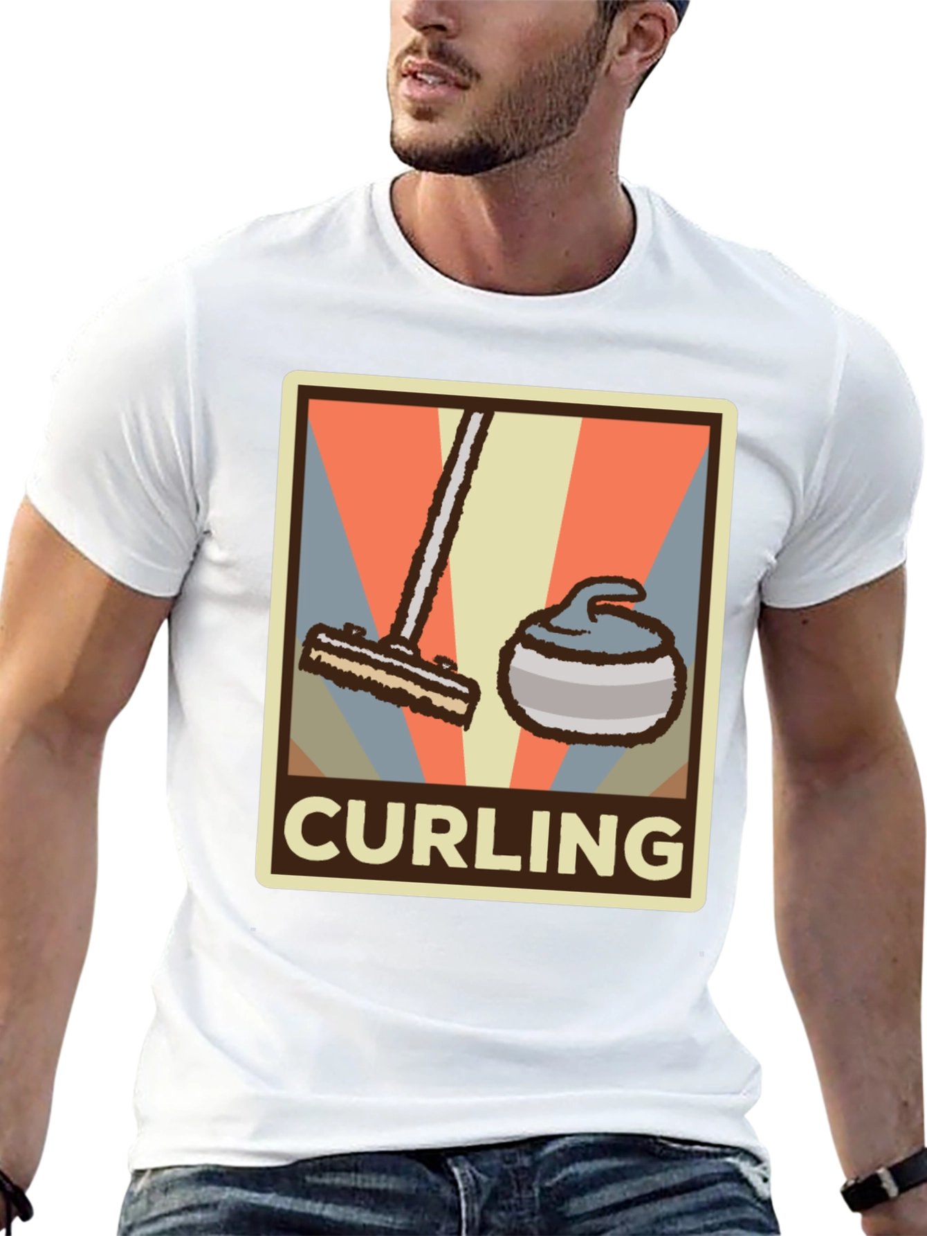 Black Retro Curling T-Shirt - Vintage Style Sports Tee view 13