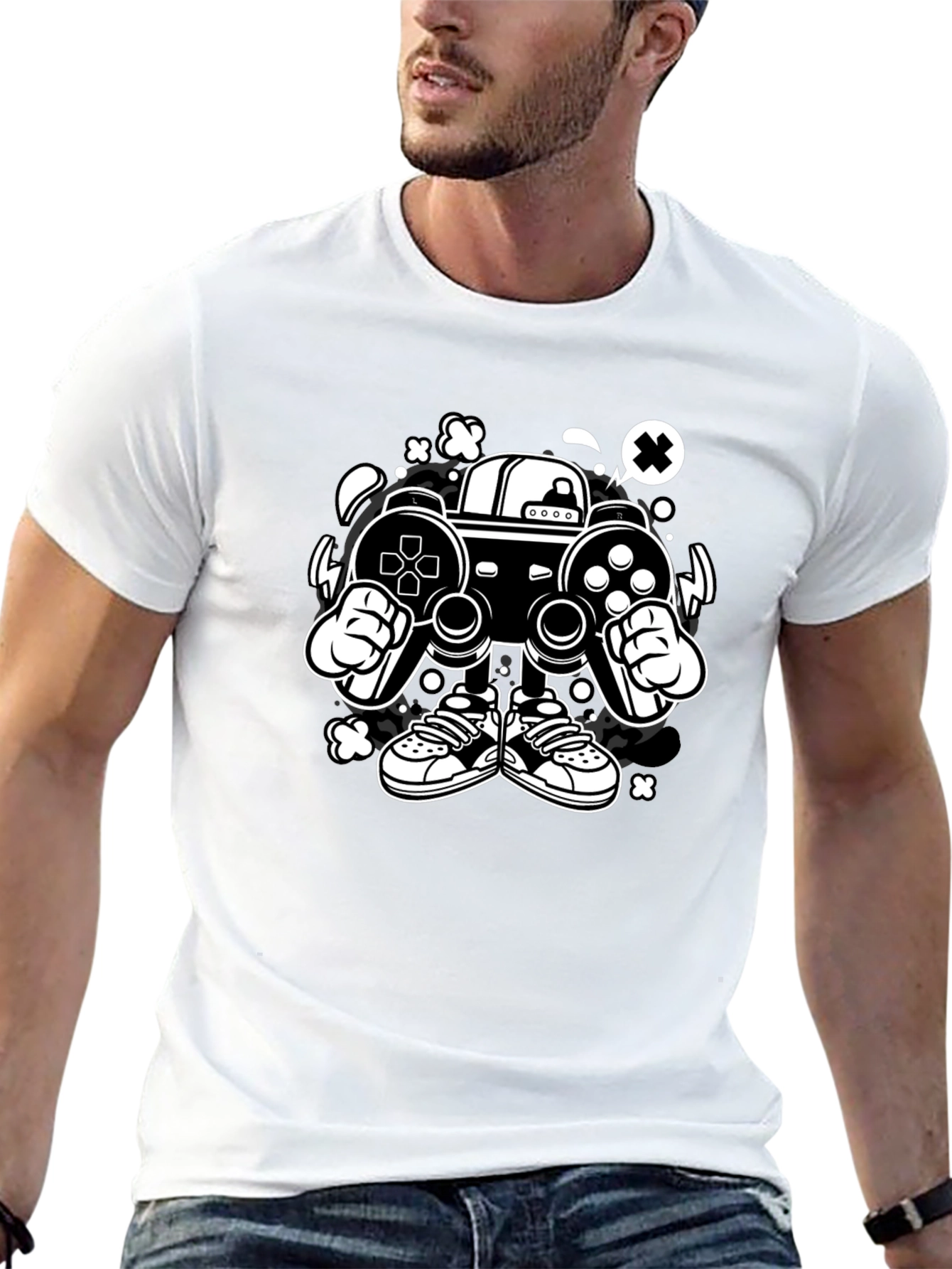 Black Gaming Console Character Graphic Black T-Shirt view 13