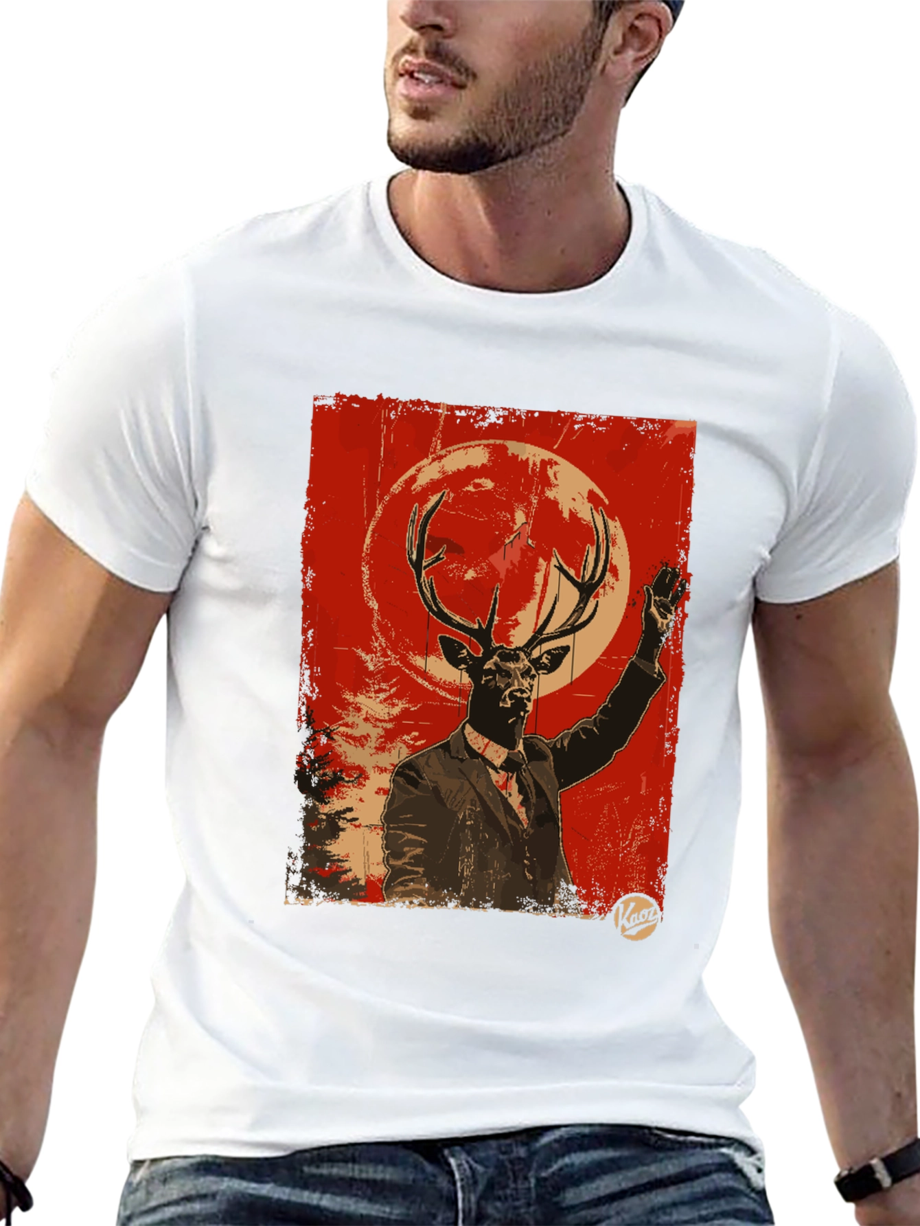Black Deer Man Graphic Tee - Unique Animal Art T-Shirt view 13