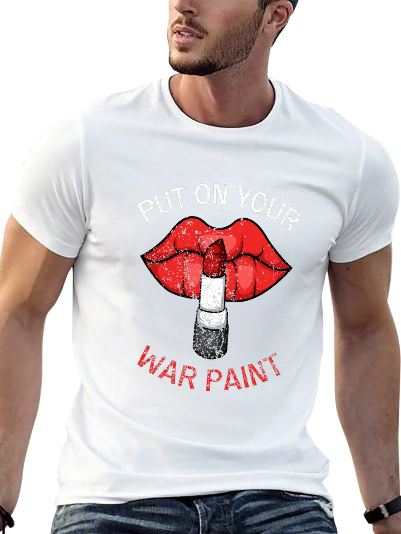 Black War Paint Lipstick Lips Graphic T-Shirt view 13