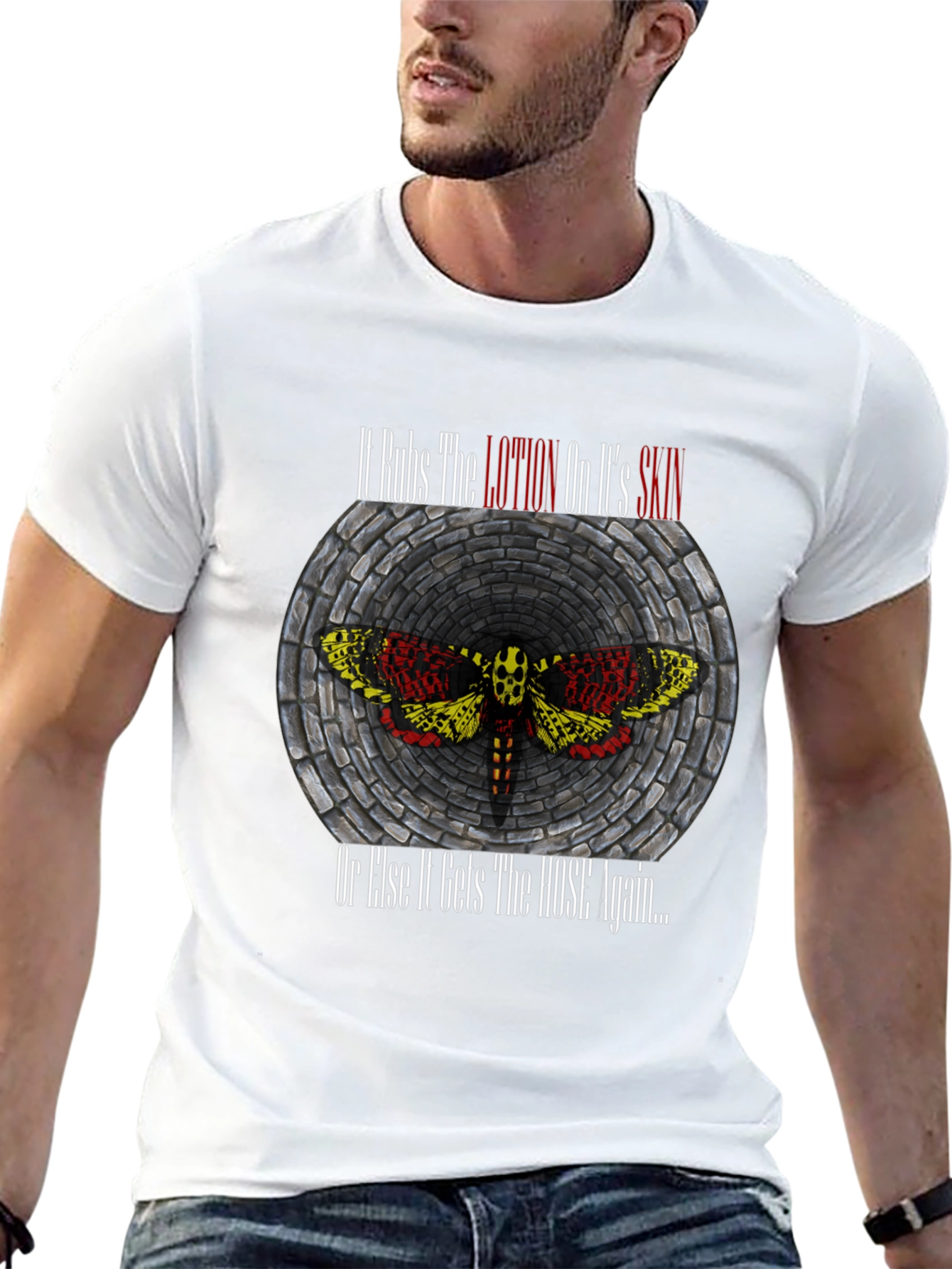 Black It Rubs The Lotion T-Shirt view 13