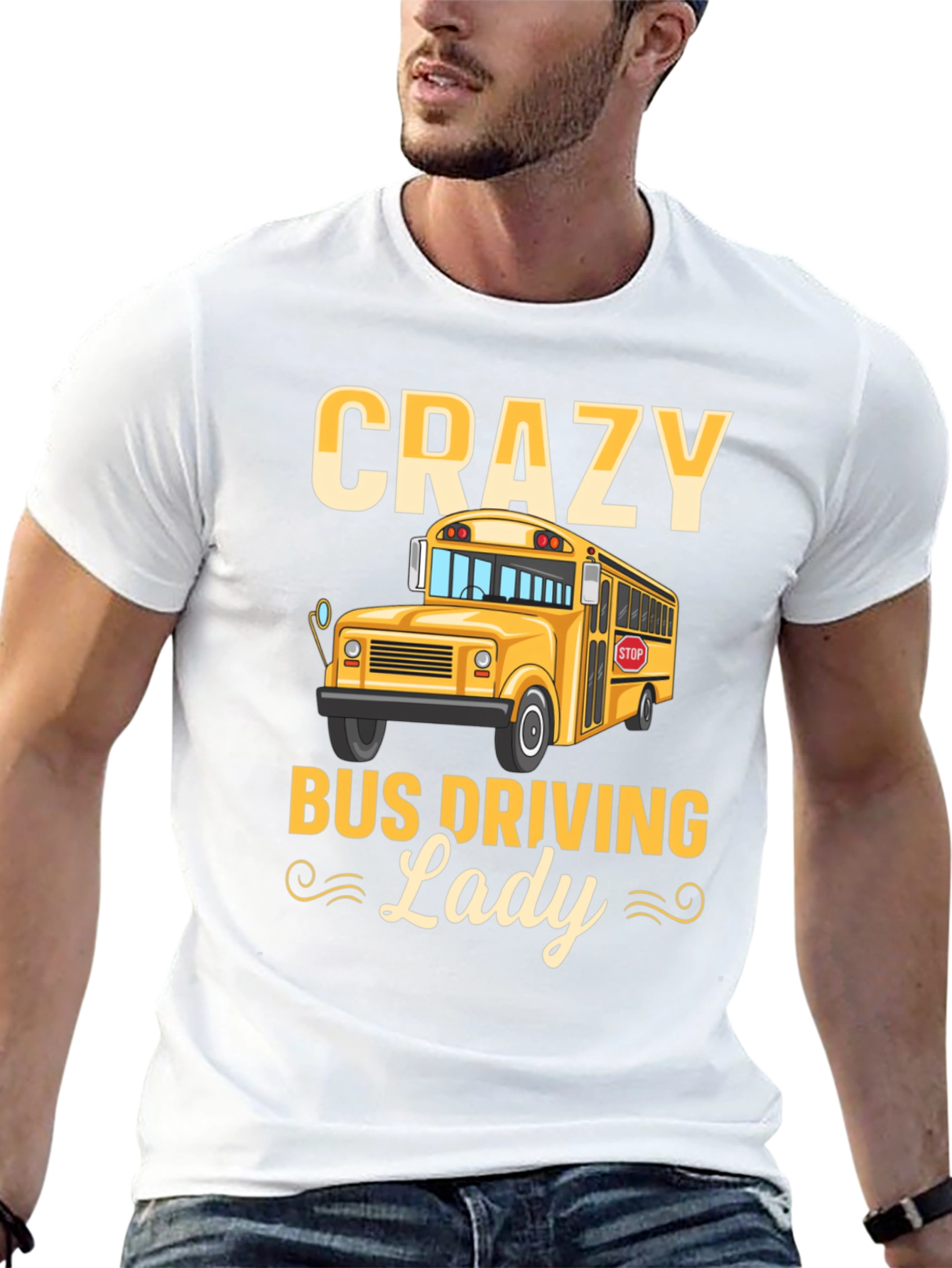 Black Crazy Bus Driving Lady T-Shirt - Black view 13