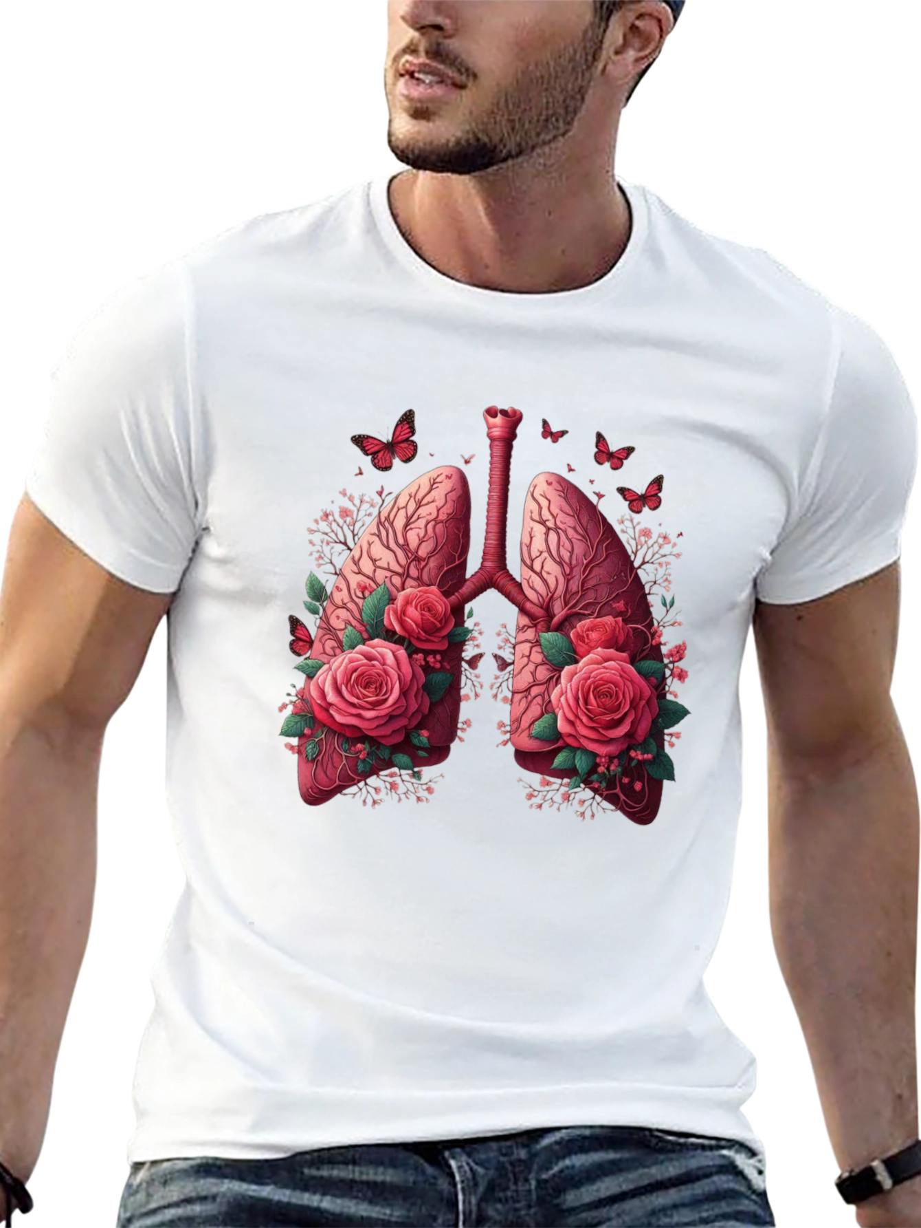 Black Floral Lung Anatomy Graphic Tee - Unisex view 13