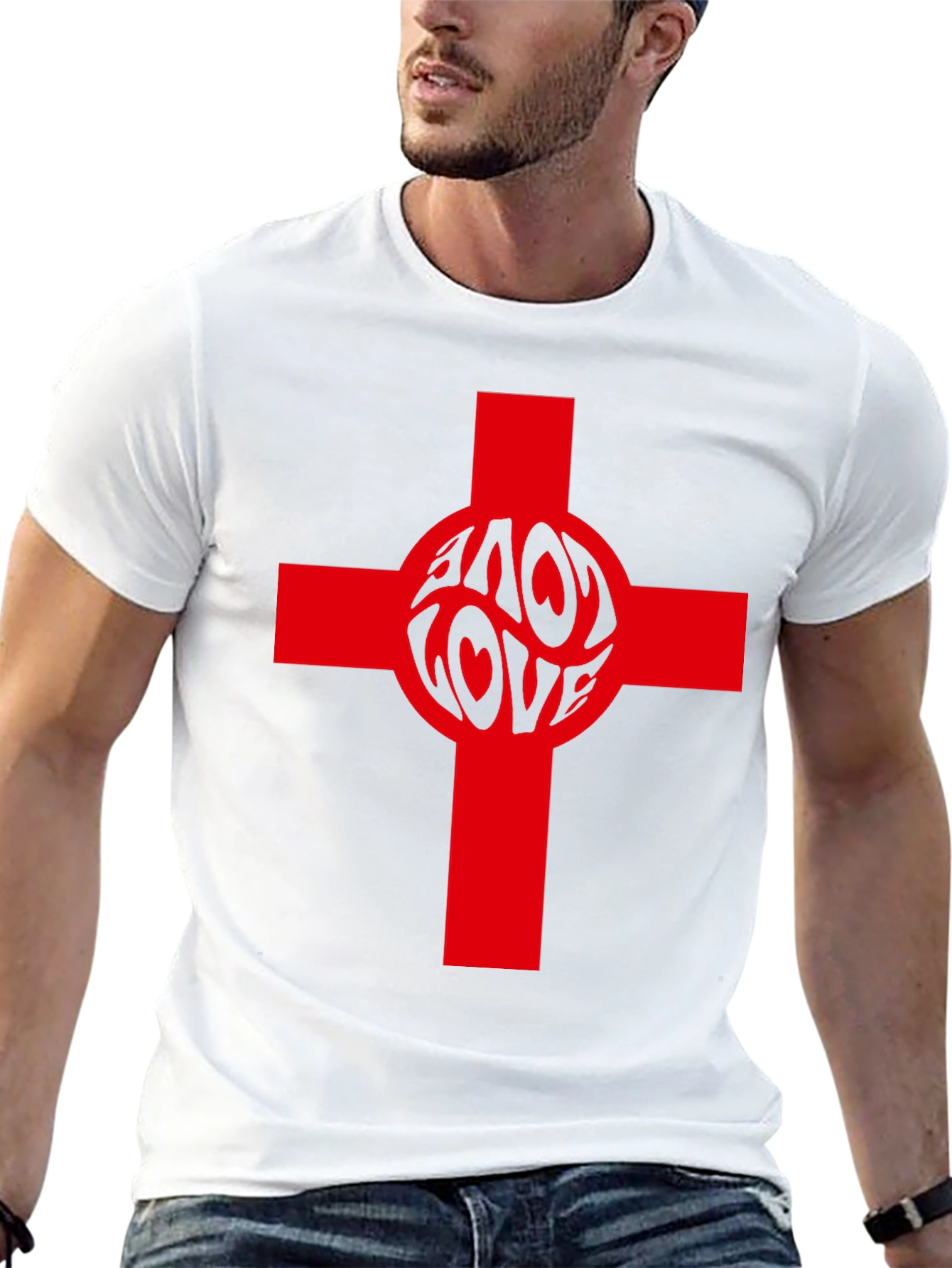 Black Love Cross Graphic Tee - Black Cotton Blend T-Shirt view 13