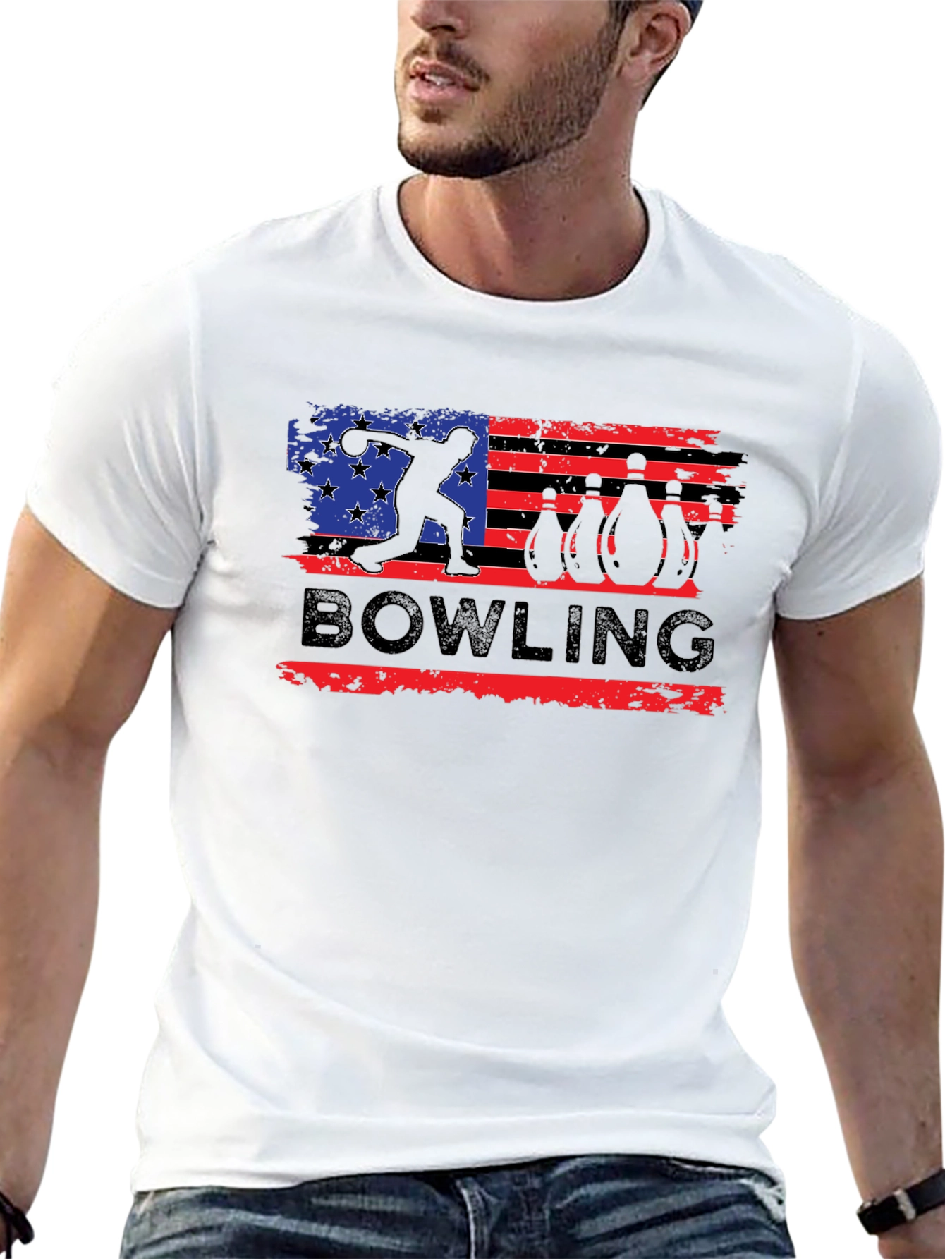 Black Bowling USA Flag Graphic T-Shirt view 13