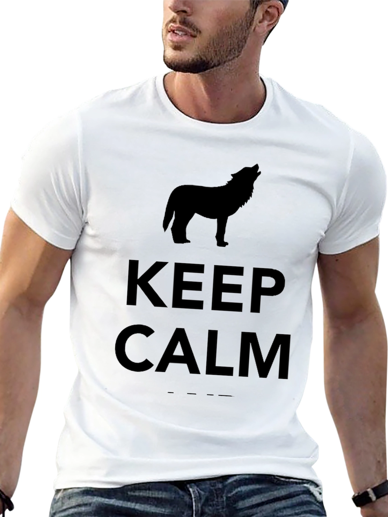 Black Keep Calm Howling Wolf Graphic T-Shirt view 13