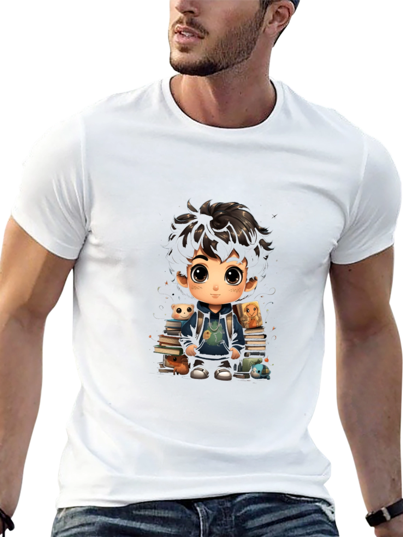 Black Cartoon Boy with Books Graphic Tee view 13
