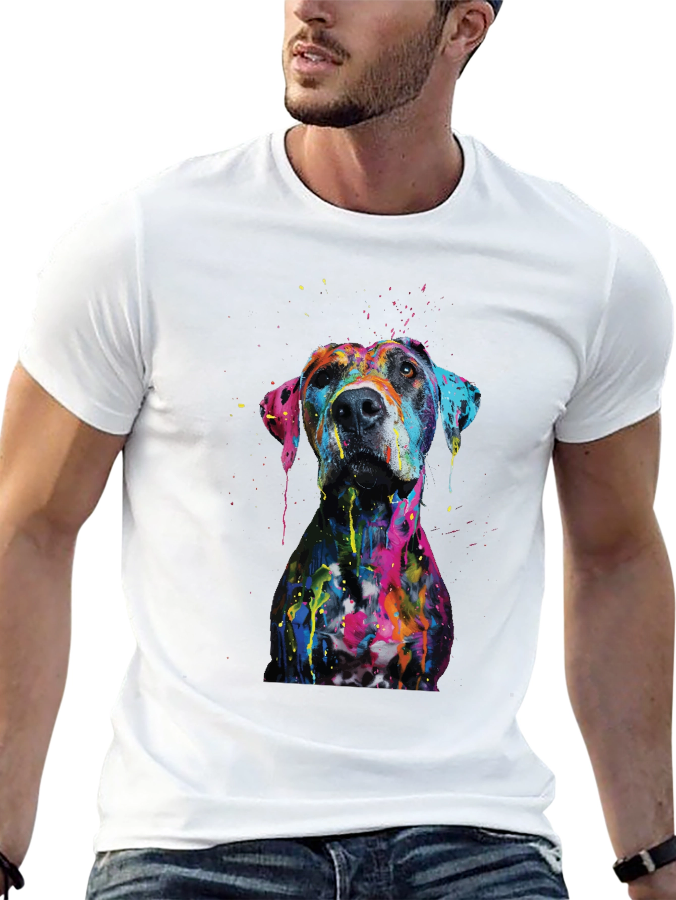 Black Men's Artistic Dog Print Black T-Shirt view 13