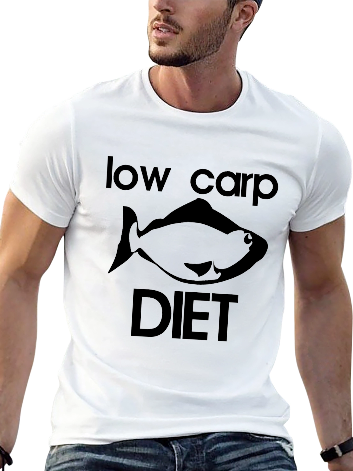 Black Low Carp Diet T-Shirt - Funny Fish Graphic Tee view 13