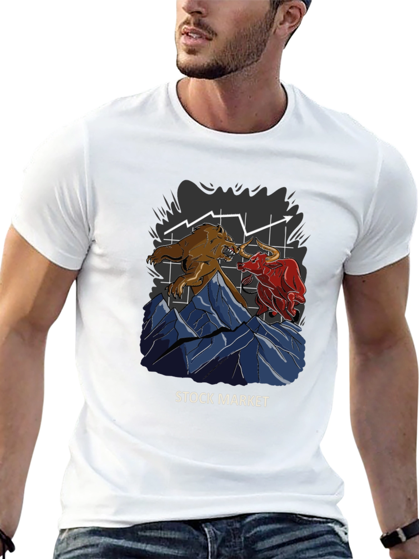 Black Stock Market Bull vs Bear Graphic T-Shirt view 13