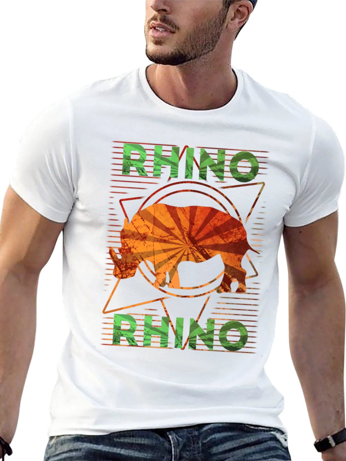 Retro Rhino Graphic T-Shirt - Distressed Design - 13