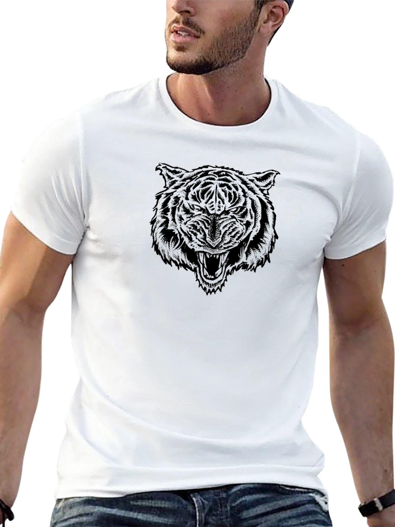 Black Black Tiger Graphic Tee - Men's Short Sleeve Crew Neck T-Shirt view 13