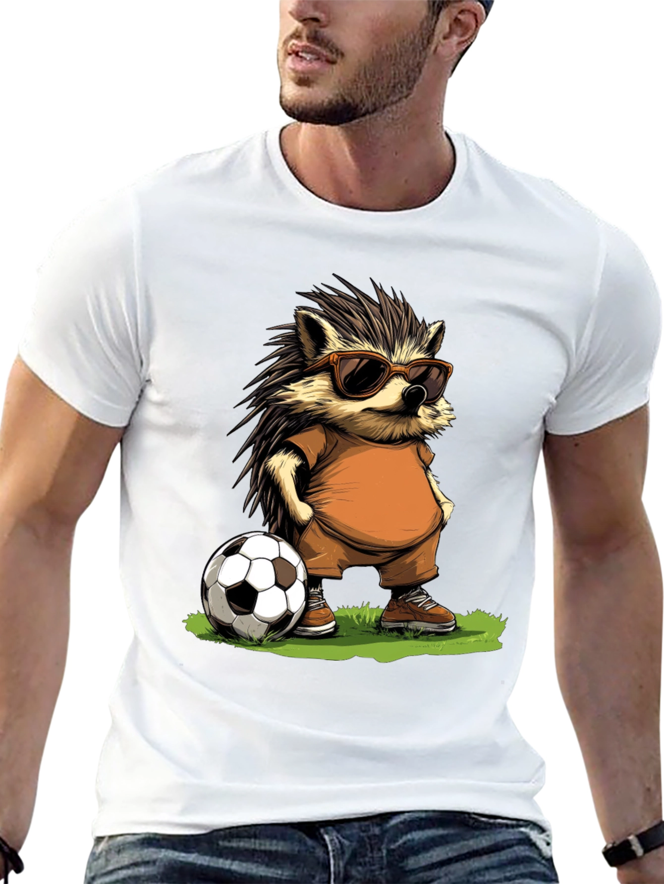 Black Cool Hedgehog Soccer T-Shirt view 13