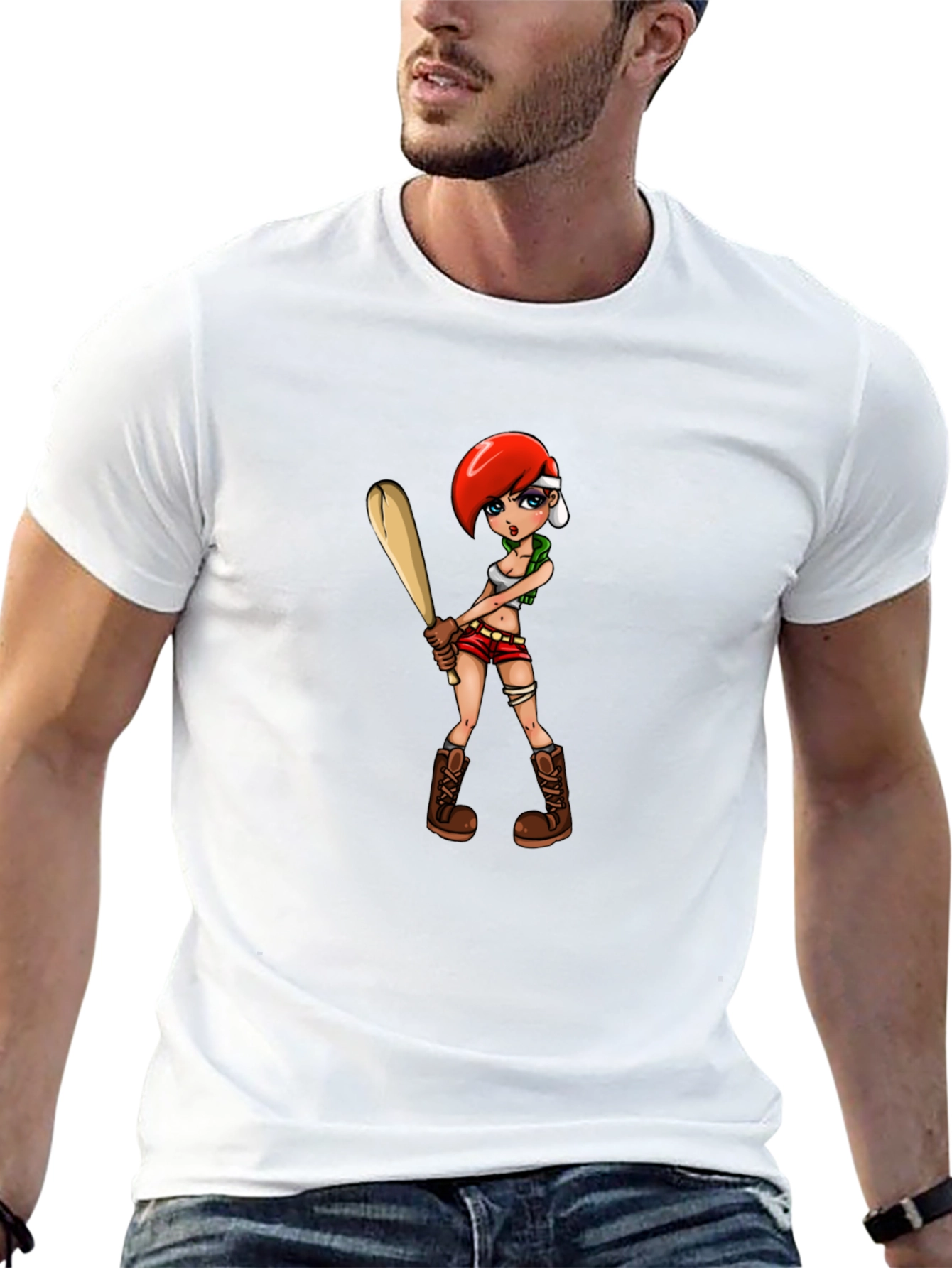 Black Cartoon Girl with Baseball Bat Graphic T-Shirt view 13