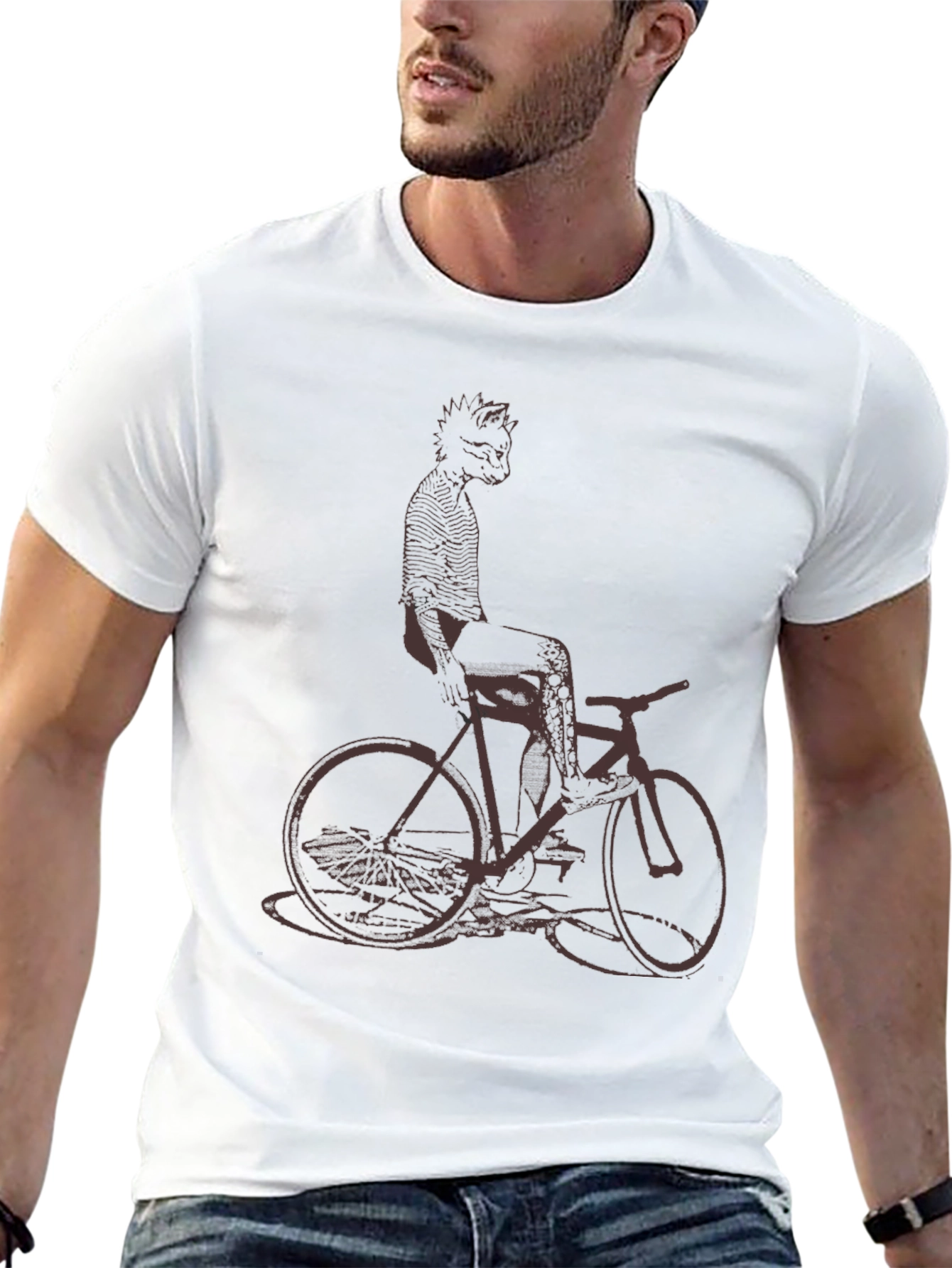 Black Cool Cat on Bike Graphic Tee - Black Cotton T-Shirt view 13